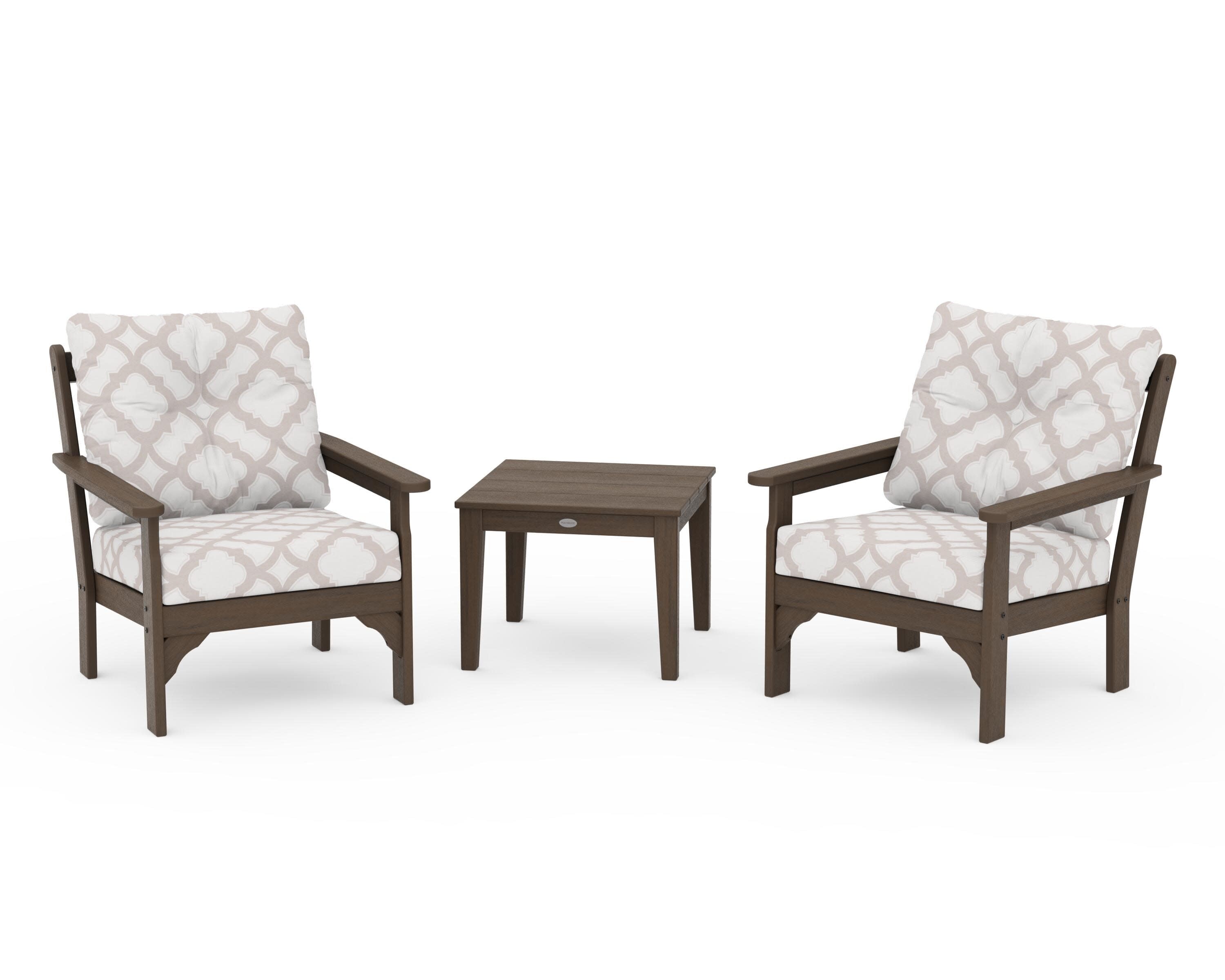 Vineyard 3-Piece Deep Seating Set in Kona / Trellis Dune Burlap