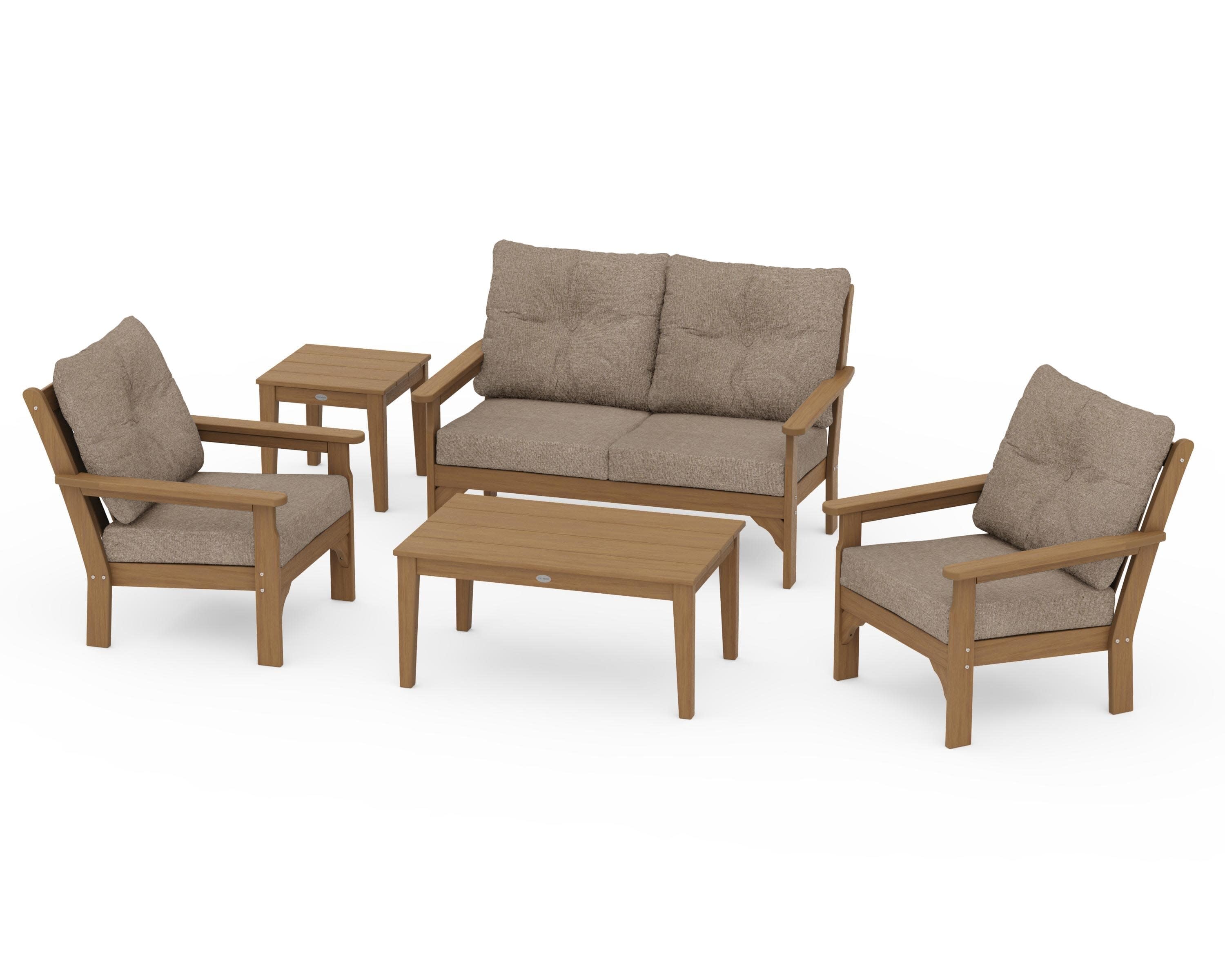Vineyard 5-Piece Deep Seating Set in Natural / Spiced Burlap