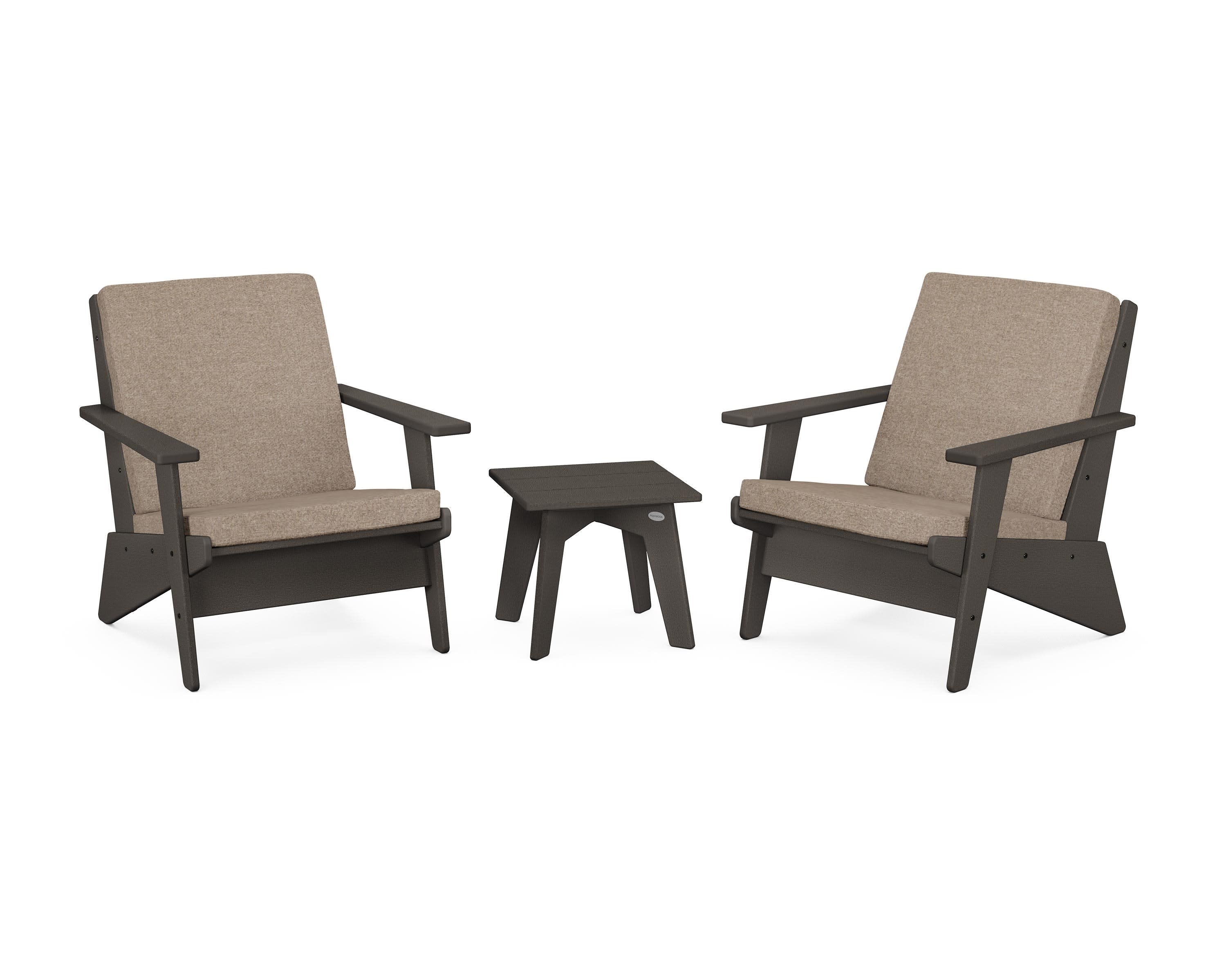 Riviera Modern Lounge 3-Piece Set in Vintage Coffee / Spiced Burlap