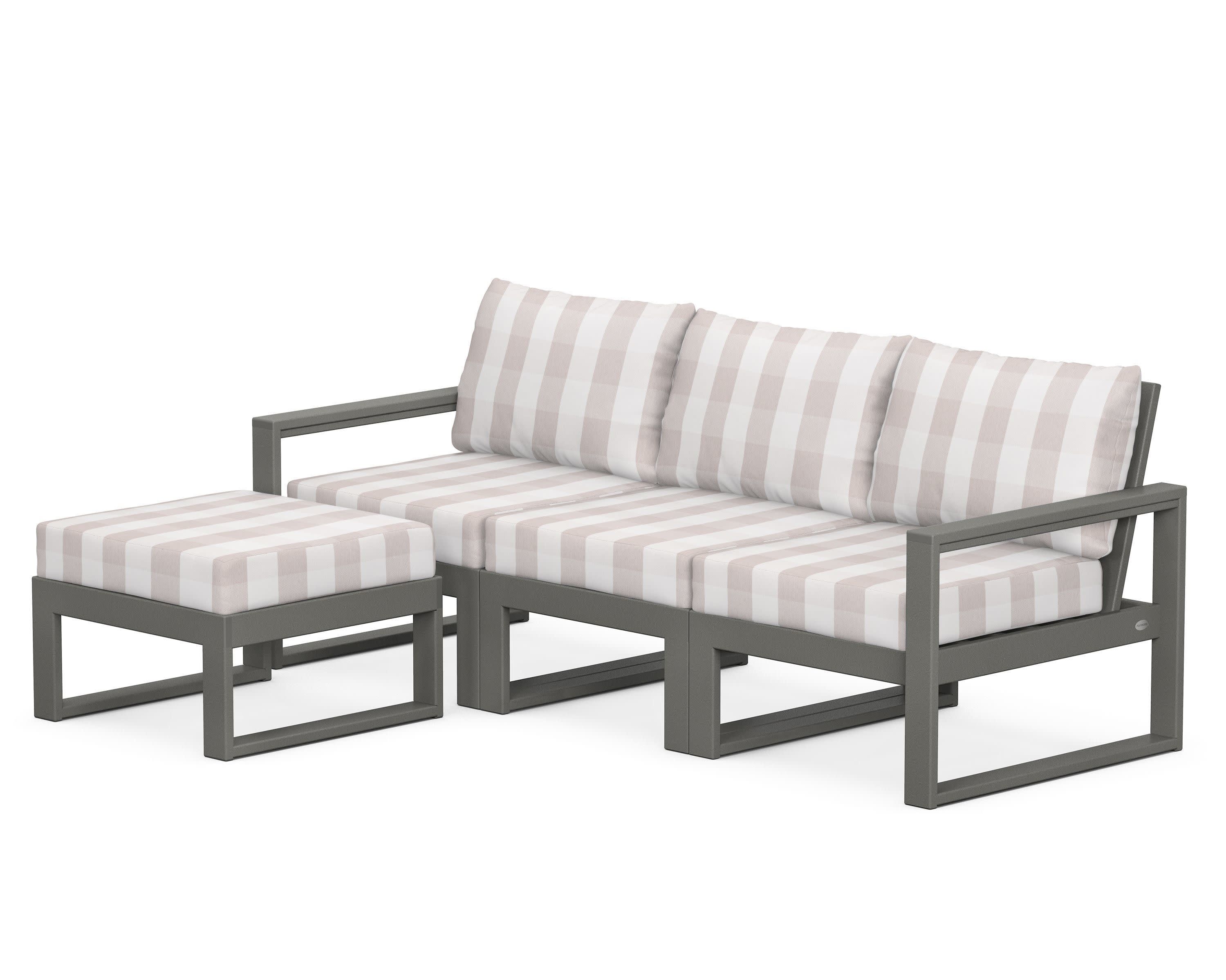 EDGE 4-Piece Modular Deep Seating Set with Ottoman in Slate Grey / Buffalo Plaid Dune Burlap