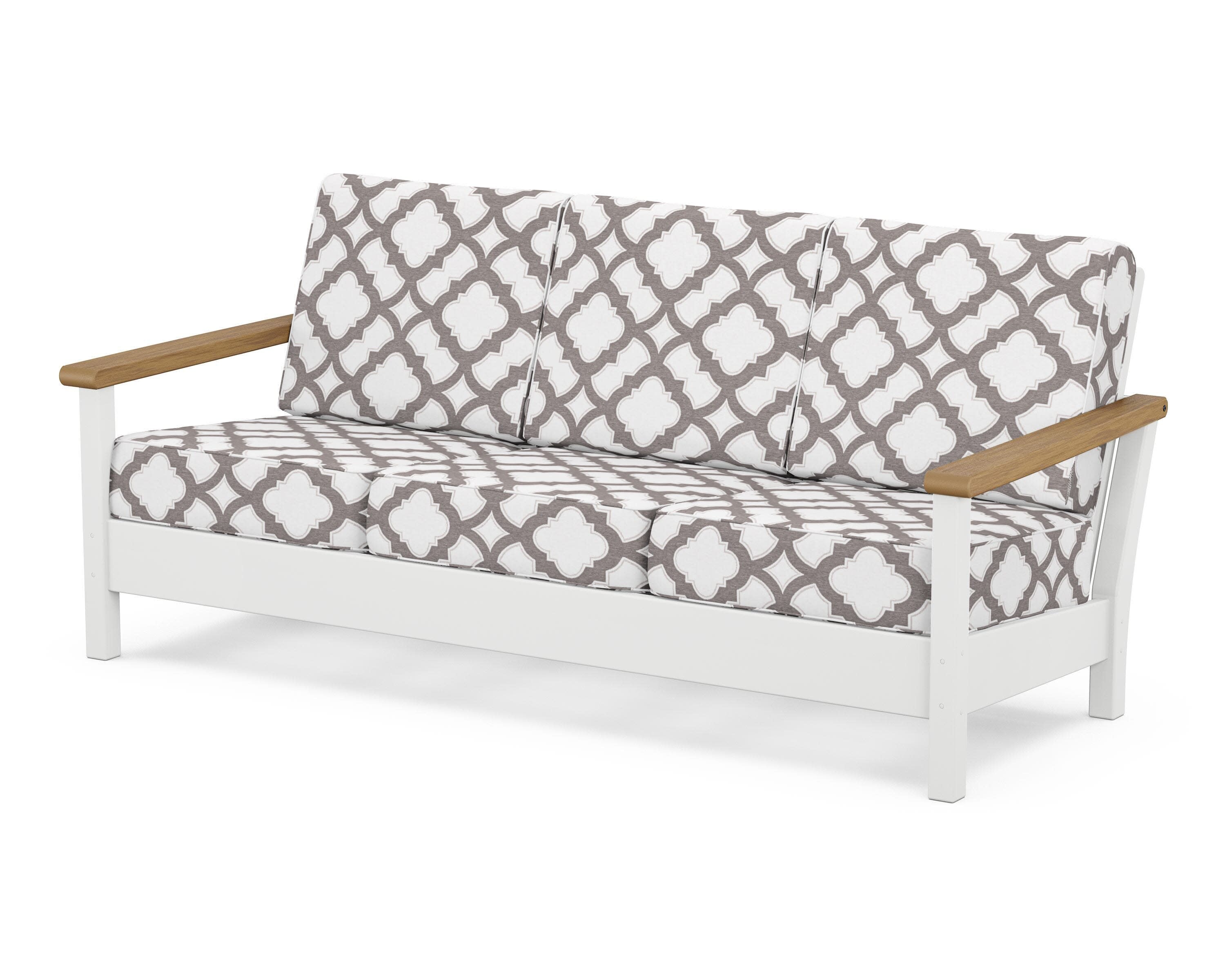 Harbour Deep Seating Sofa in White / Natural / Trellis Grey Mist