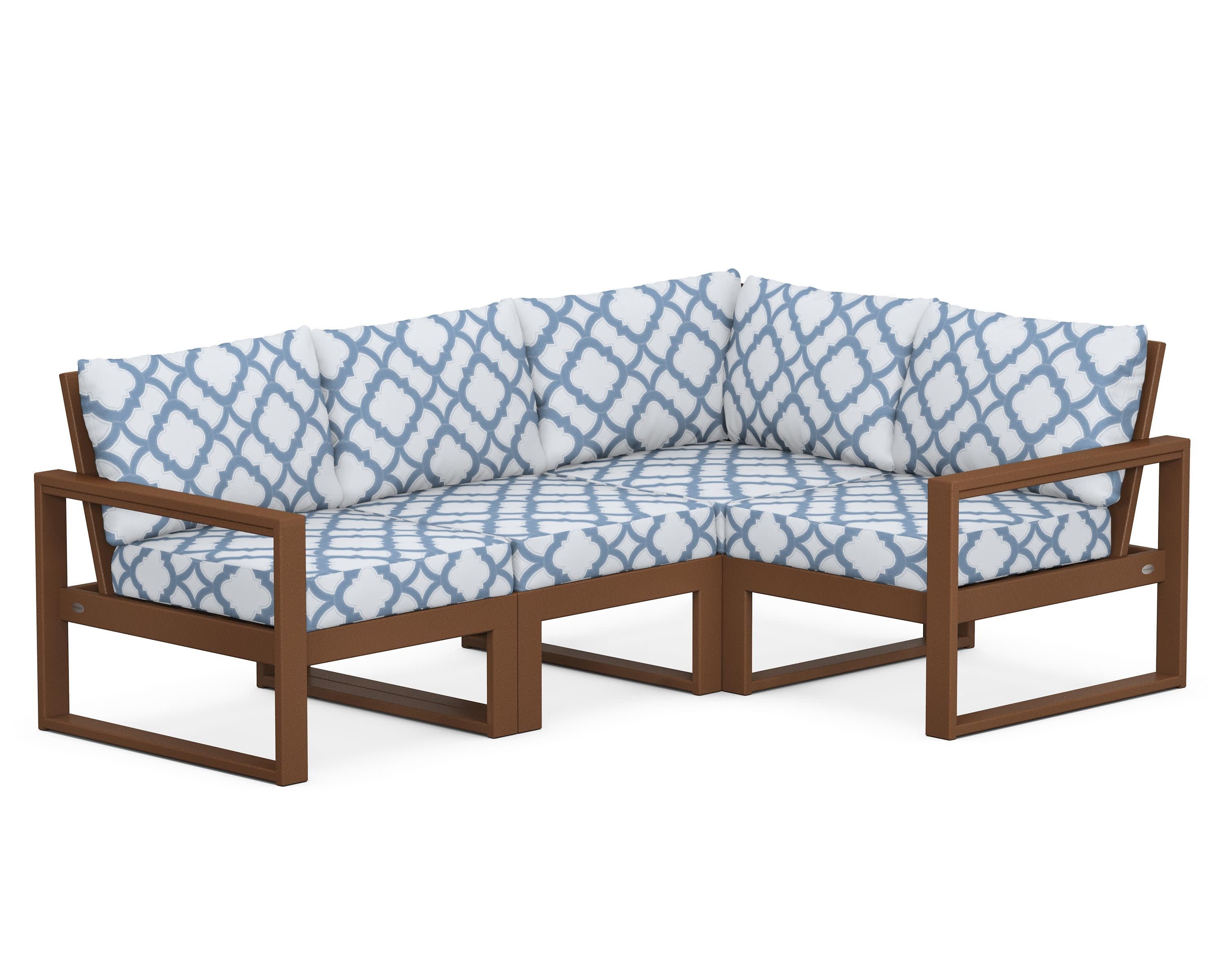 EDGE 4-Piece Modular Deep Seating Set in Teak / Trellis Sky Blue
