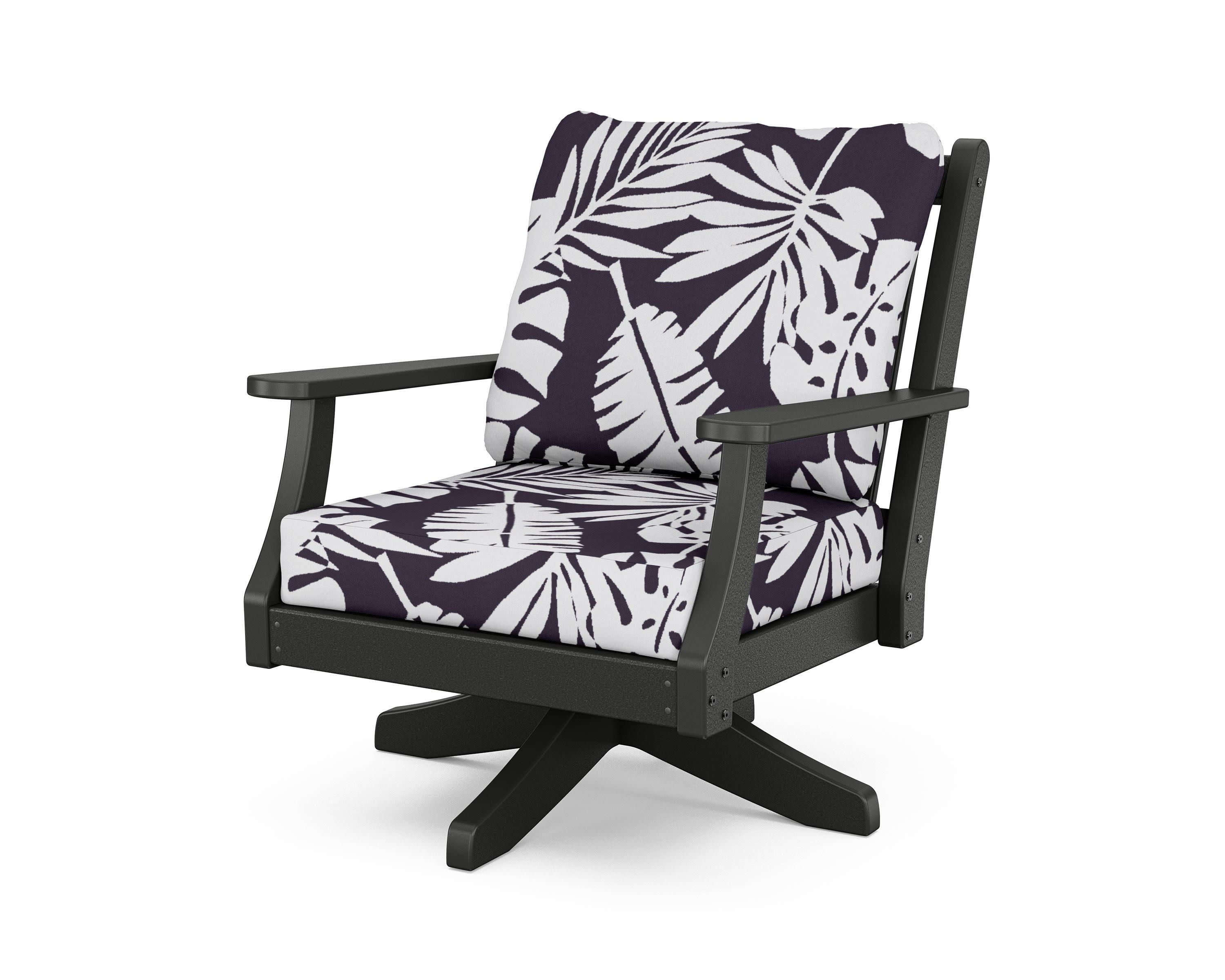 Wovendale Deep Seating Swivel Chair in Black / Leaf Navy