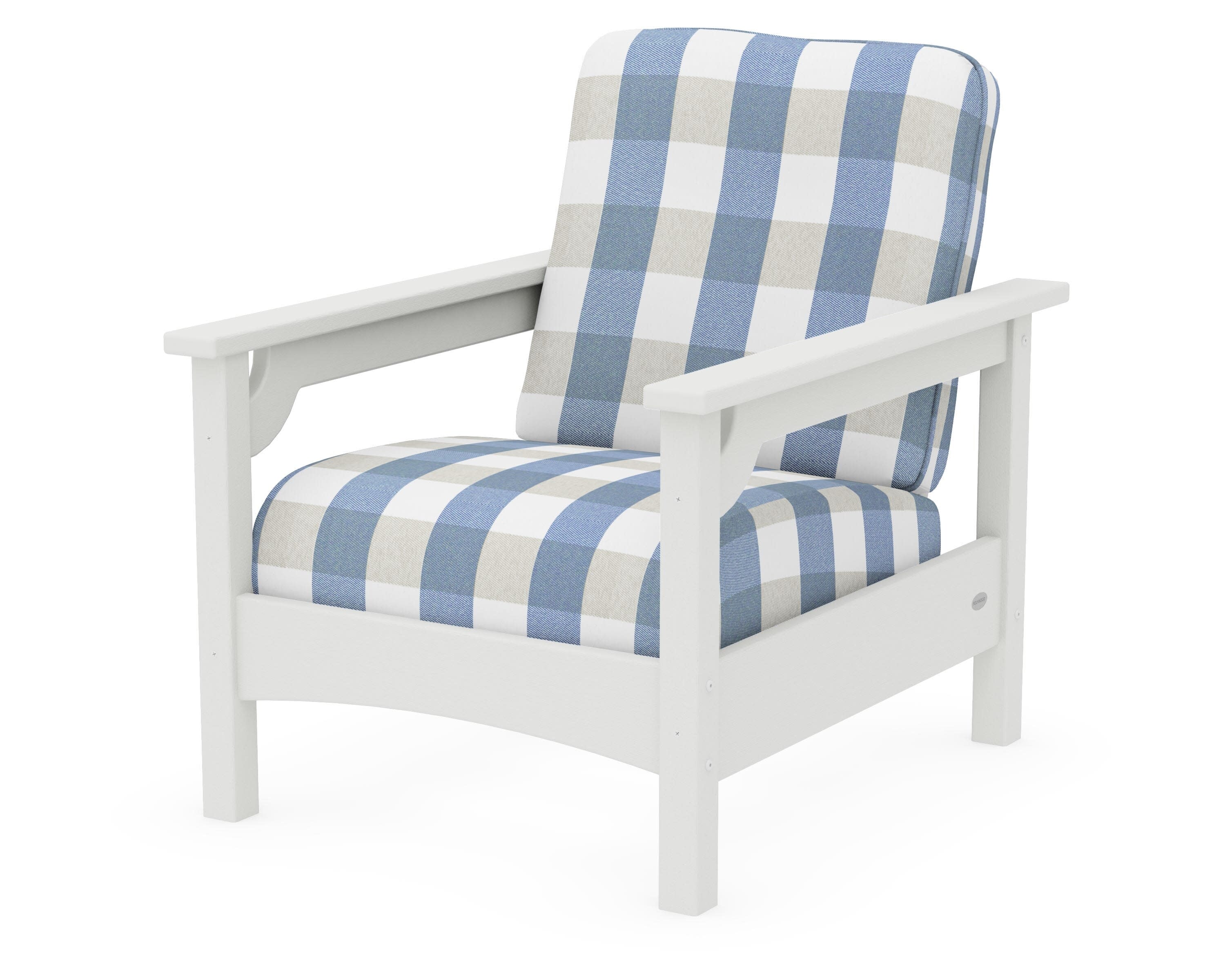 Club Chair in Vintage White / Buffalo Plaid Sky Blue