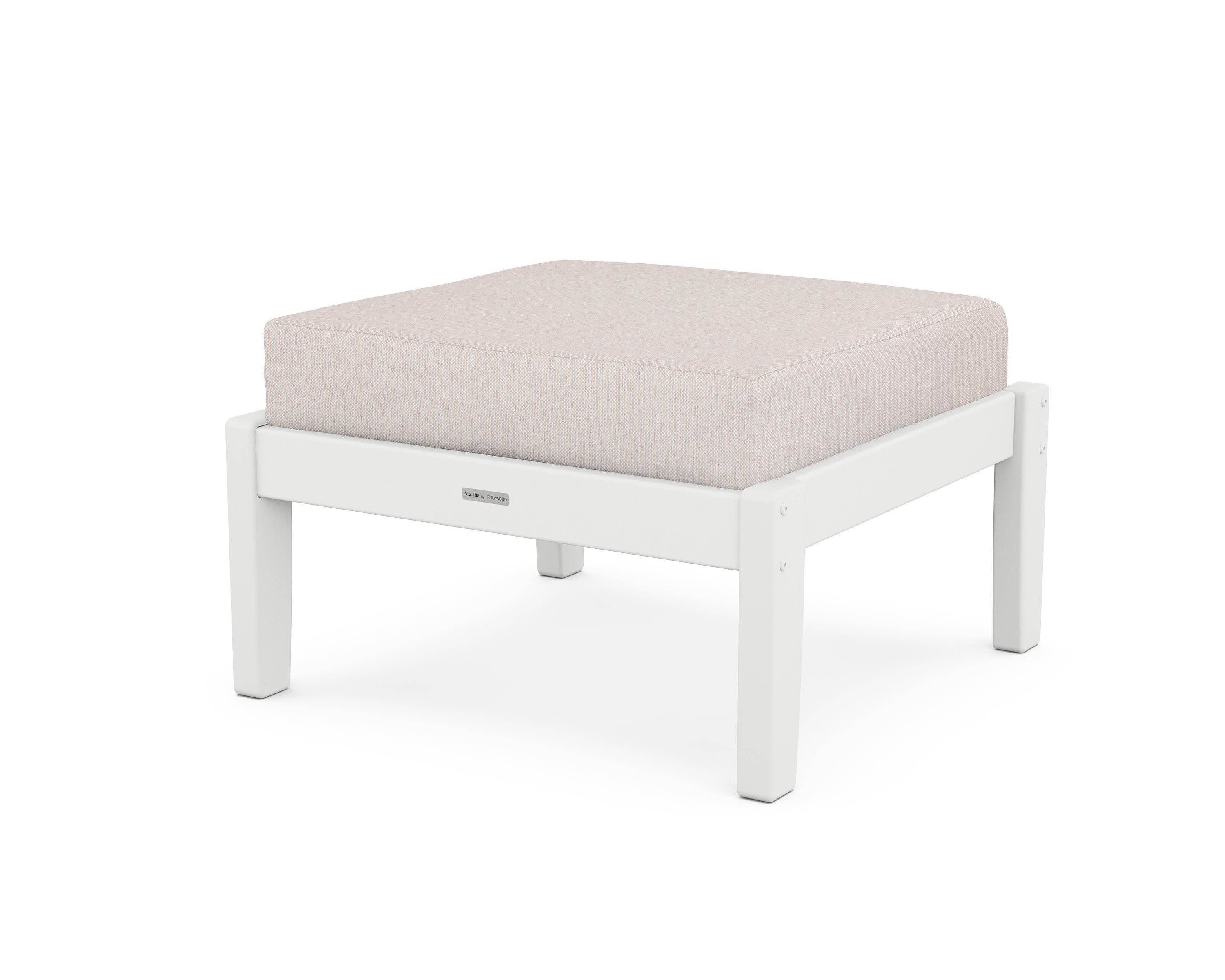 Chinoiserie Deep Seating Ottoman in White / Dune Burlap