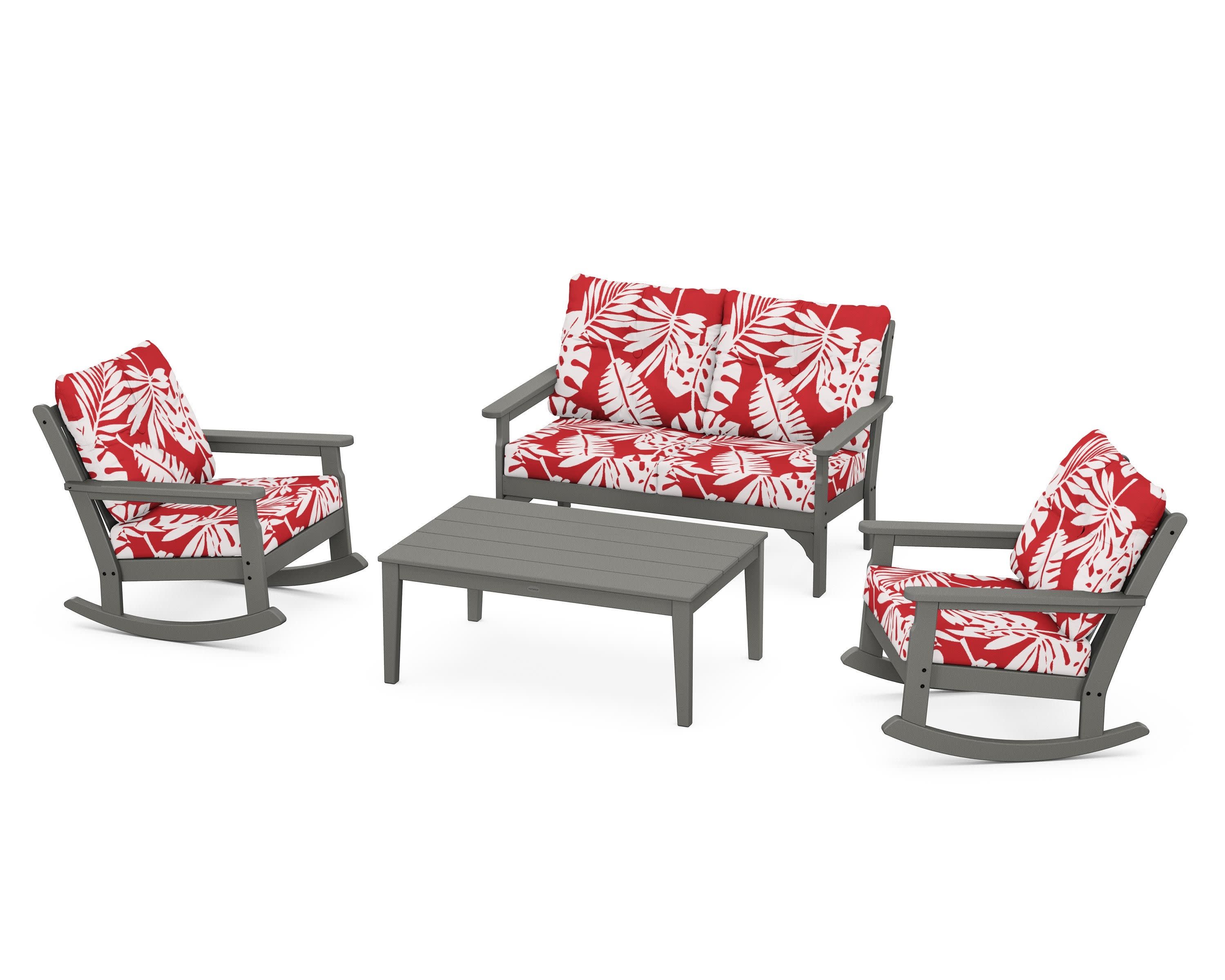 Vineyard 4-Piece Deep Seating Rocking Chair Set in Slate Grey / Leaf Crimson