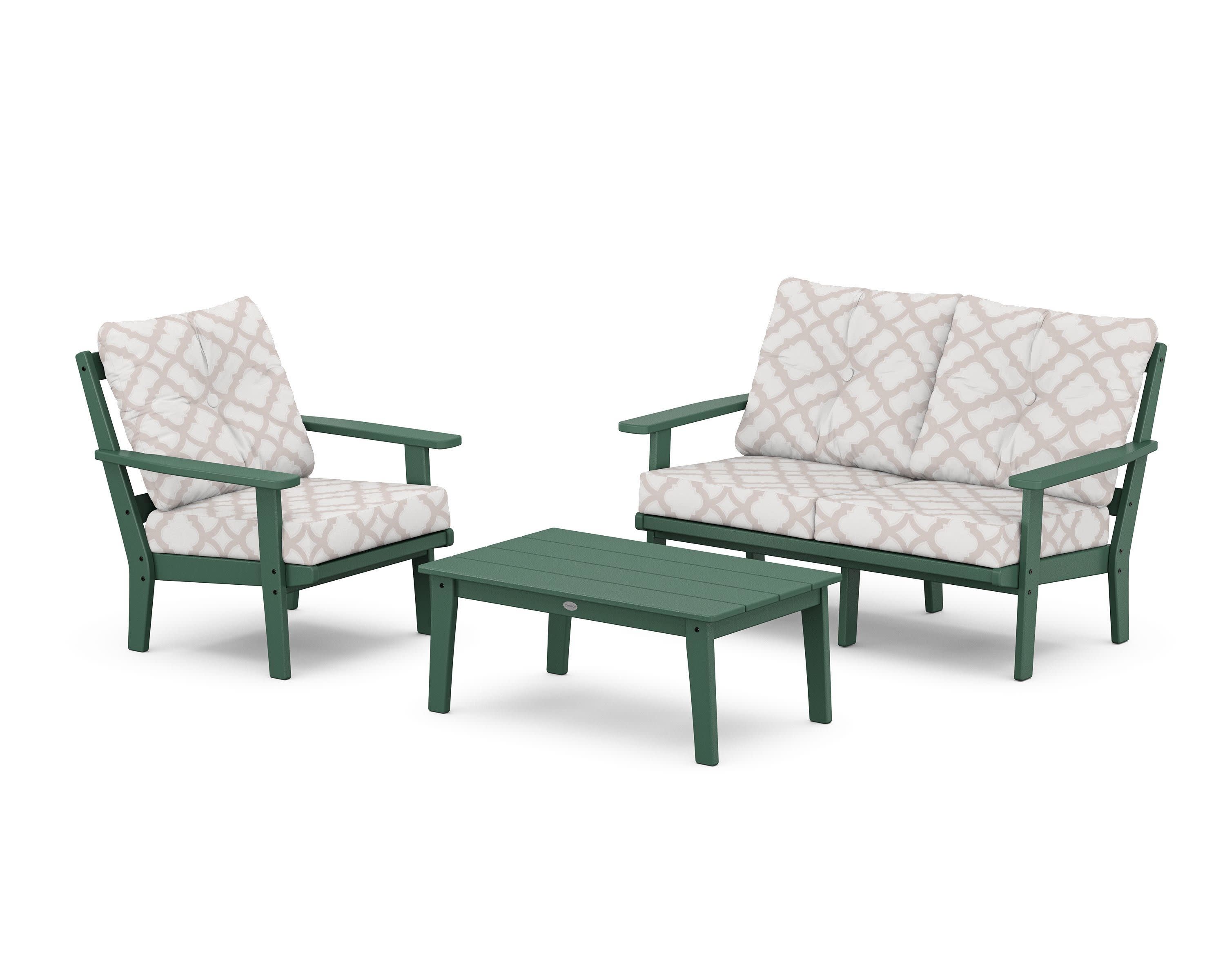 Oxford 3-Piece Deep Seating Set with Loveseat in Green / Trellis Dune Burlap
