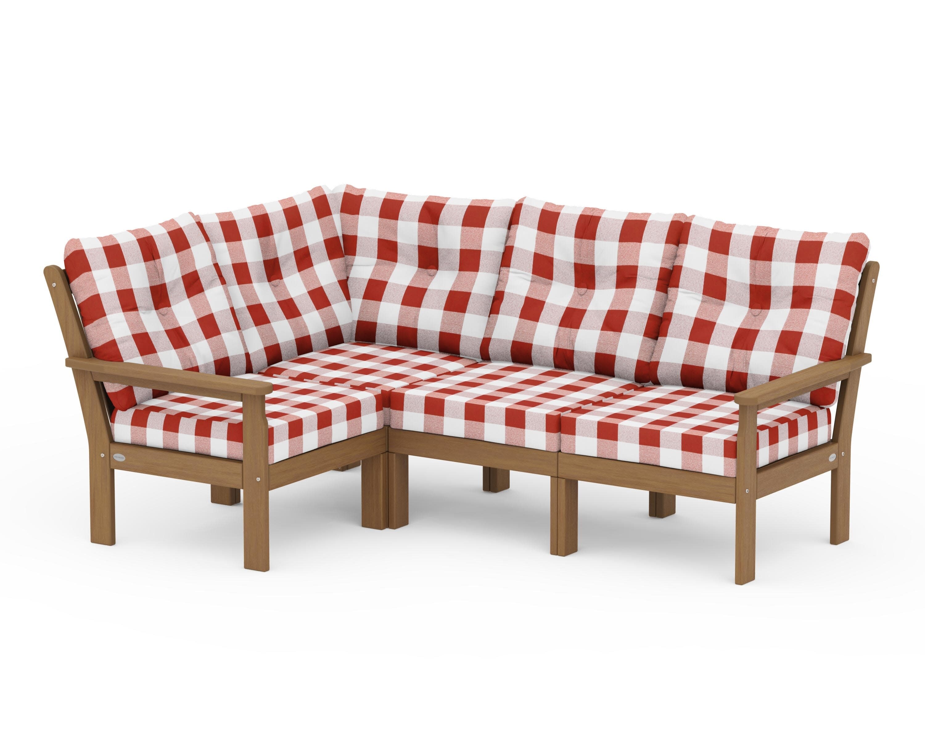 Vineyard 4-Piece Sectional in Natural / Buffalo Plaid Crimson