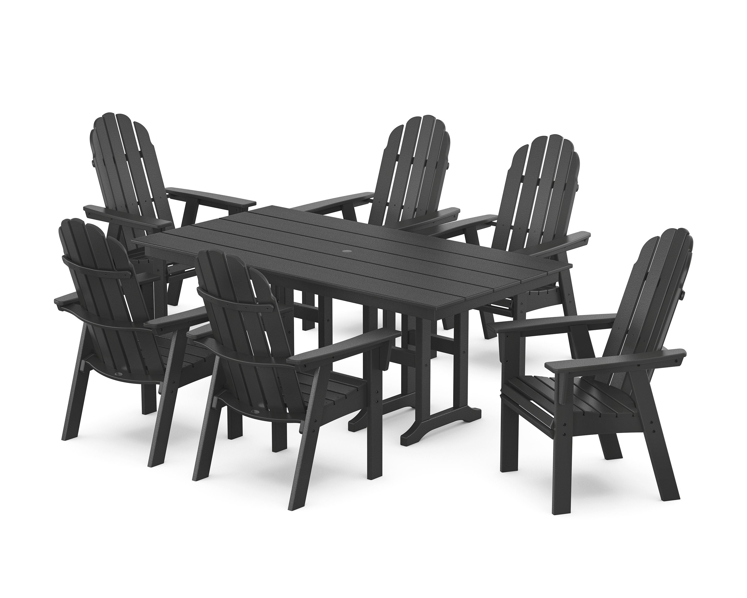 Vineyard Curveback Adirondack Chair 7-Piece Farmhouse Dining Set in Black
