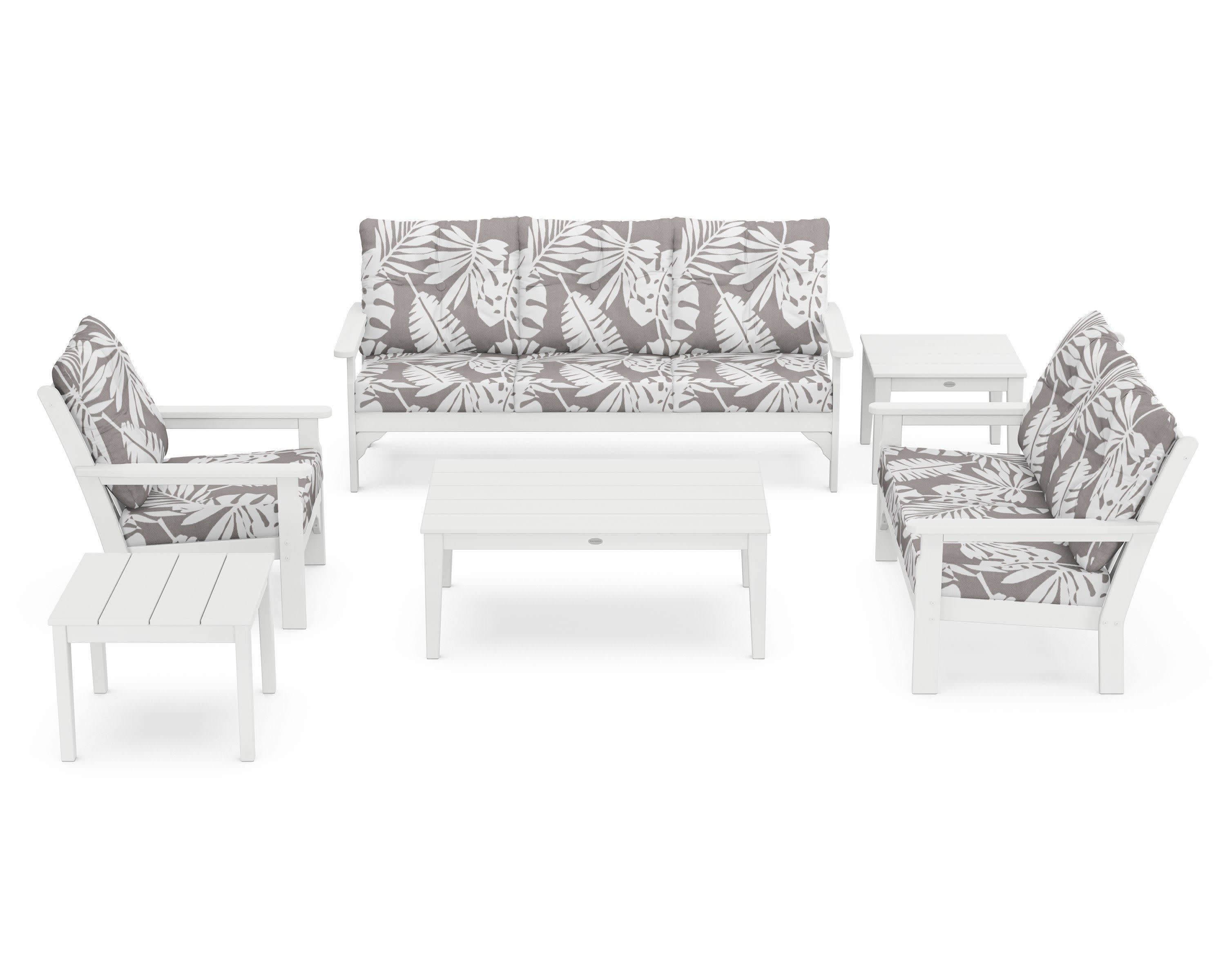 Vineyard 6-Piece Deep Seating Set in White / Leaf Grey Mist