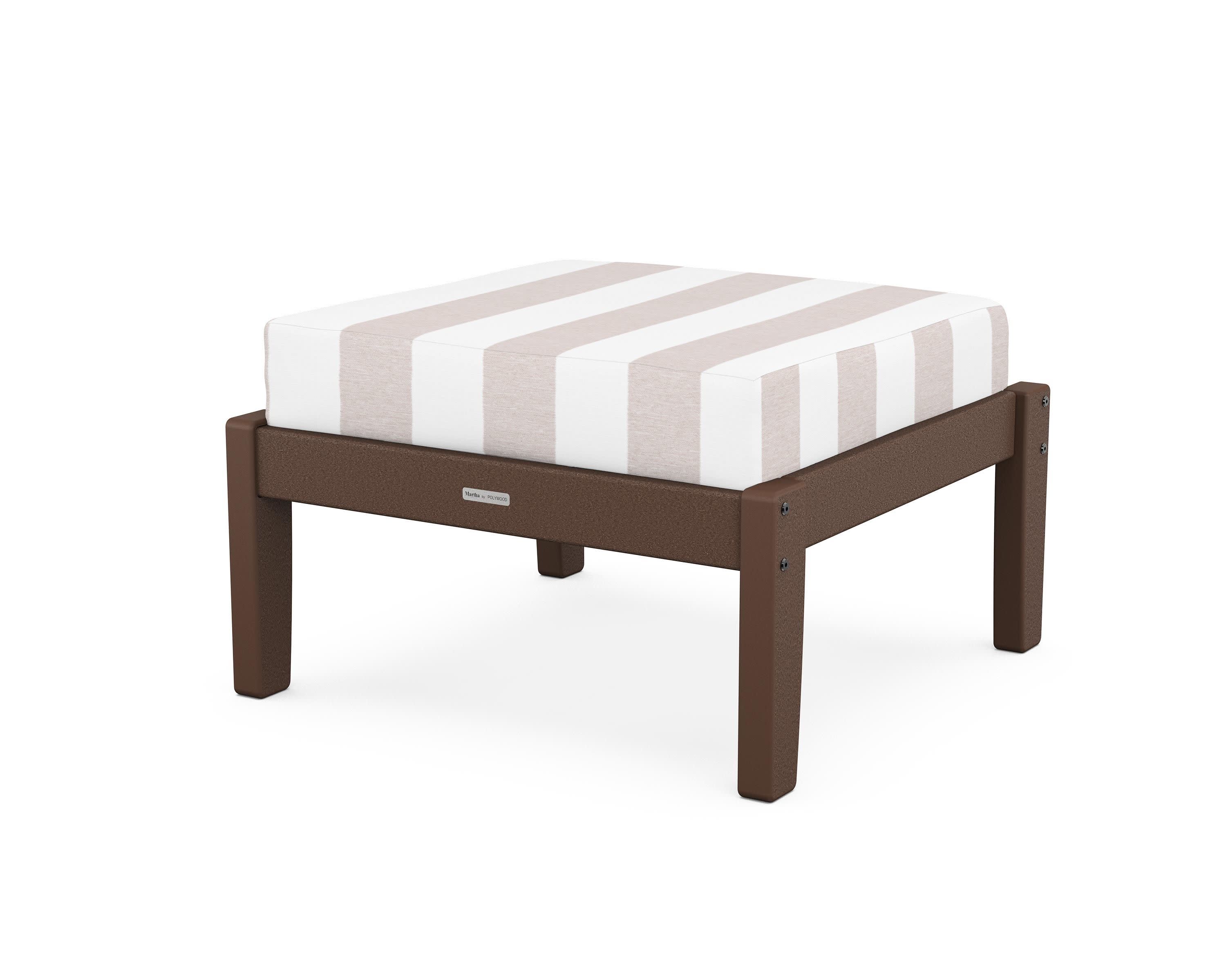 Chinoiserie Deep Seating Ottoman in Mahogany / Cabana Stripe Dune Burlap
