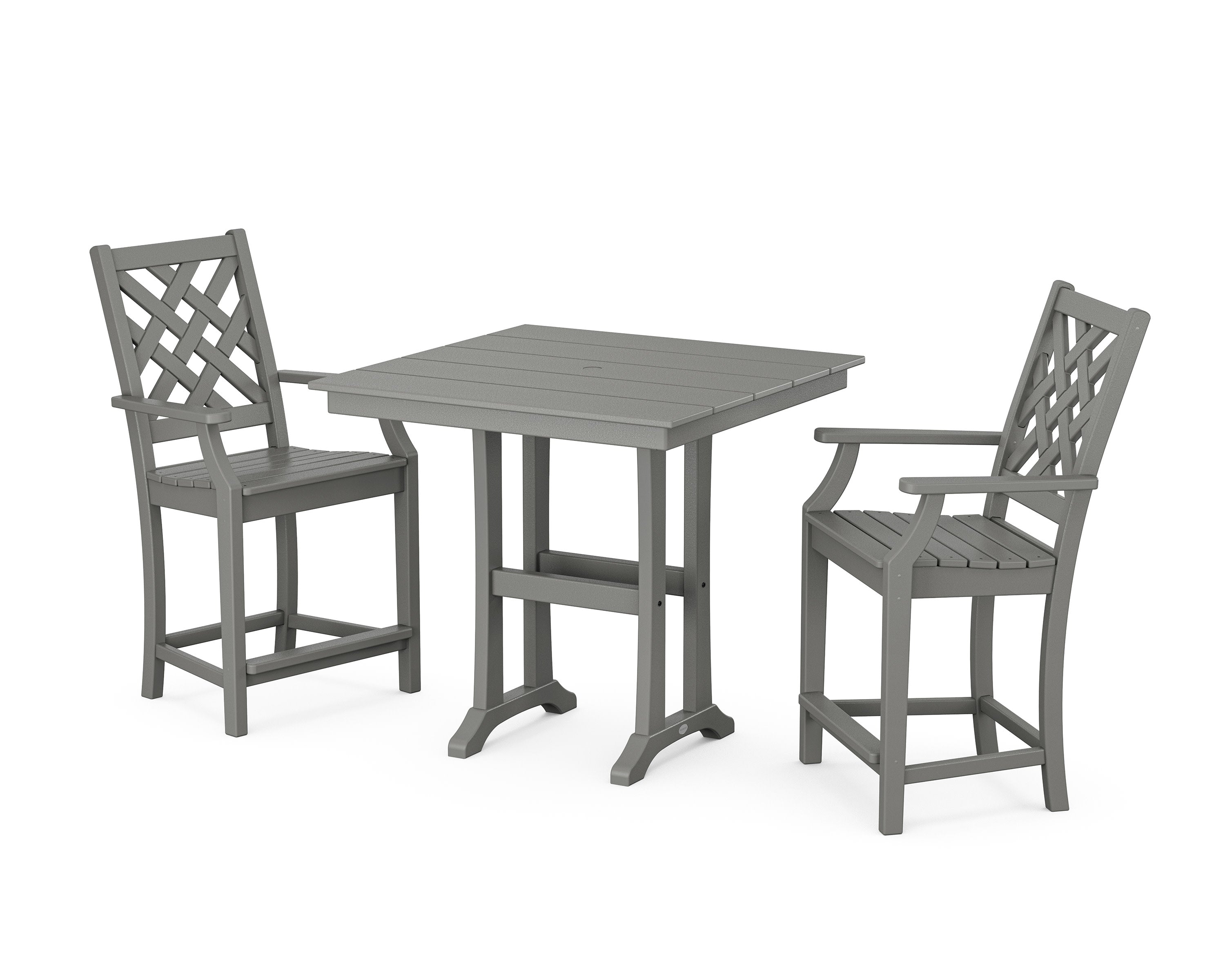 Wovendale 3-Piece Farmhouse Counter Set with Trestle Legs in Slate Grey