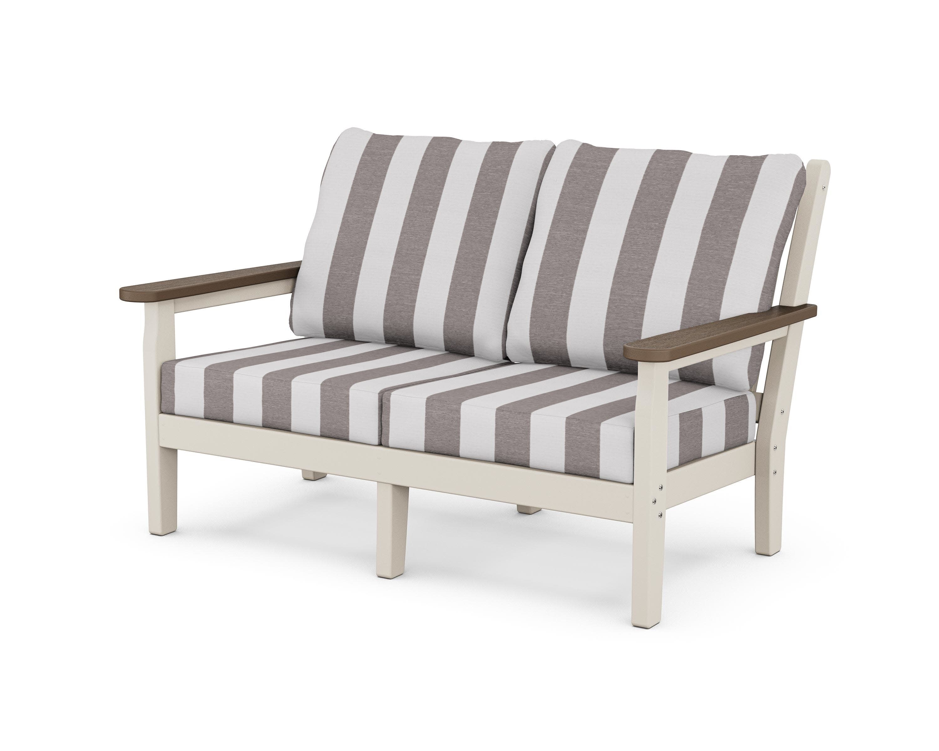 Chippendale Deep Seating Loveseat in Sand / Kona / Cabana Stripe Grey Mist