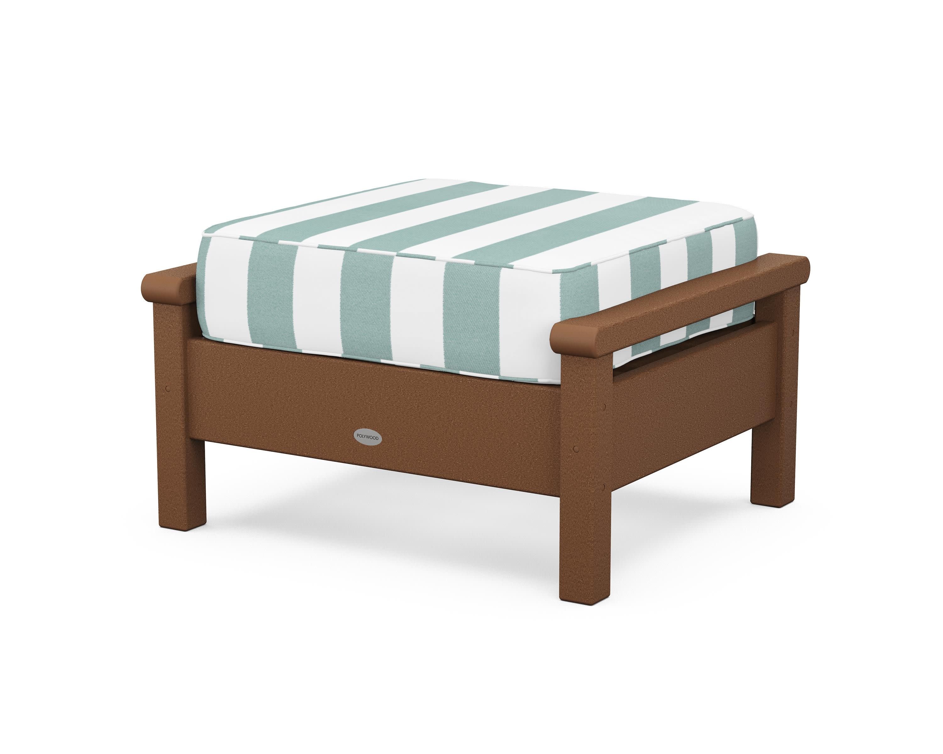 Harbour Deep Seating Ottoman in Teak / Cabana Stripe Glacier Spa