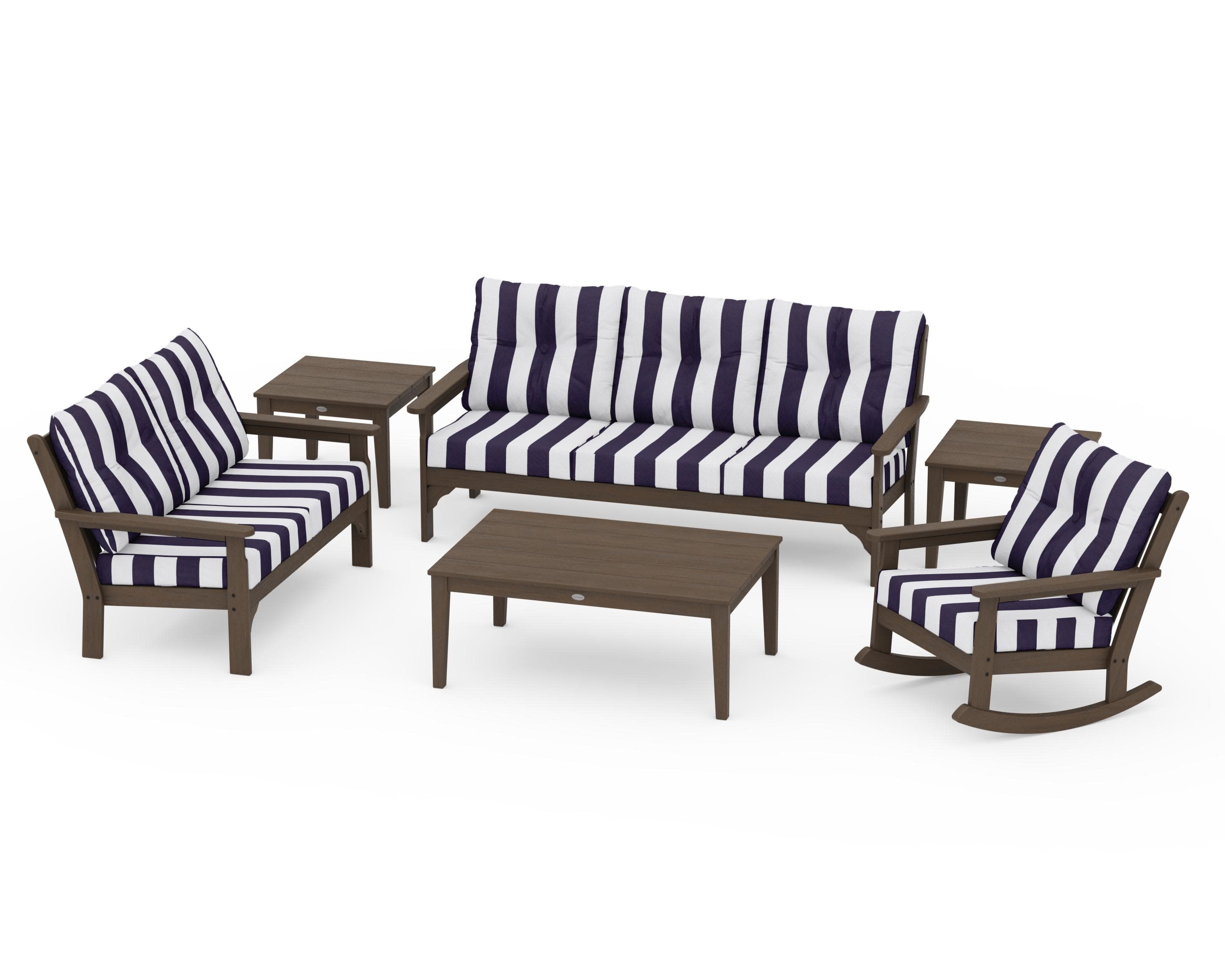 Vineyard 6-Piece Deep Seating Set in Kona / Cabana Stripe Navy