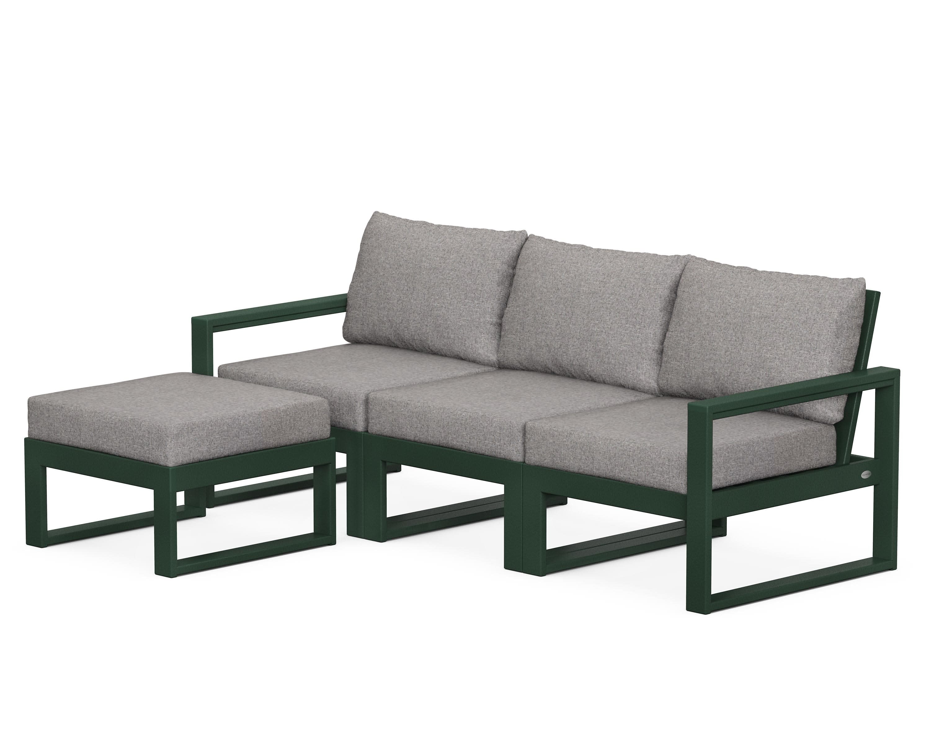 EDGE 4-Piece Modular Deep Seating Set with Ottoman in Green / Grey Mist