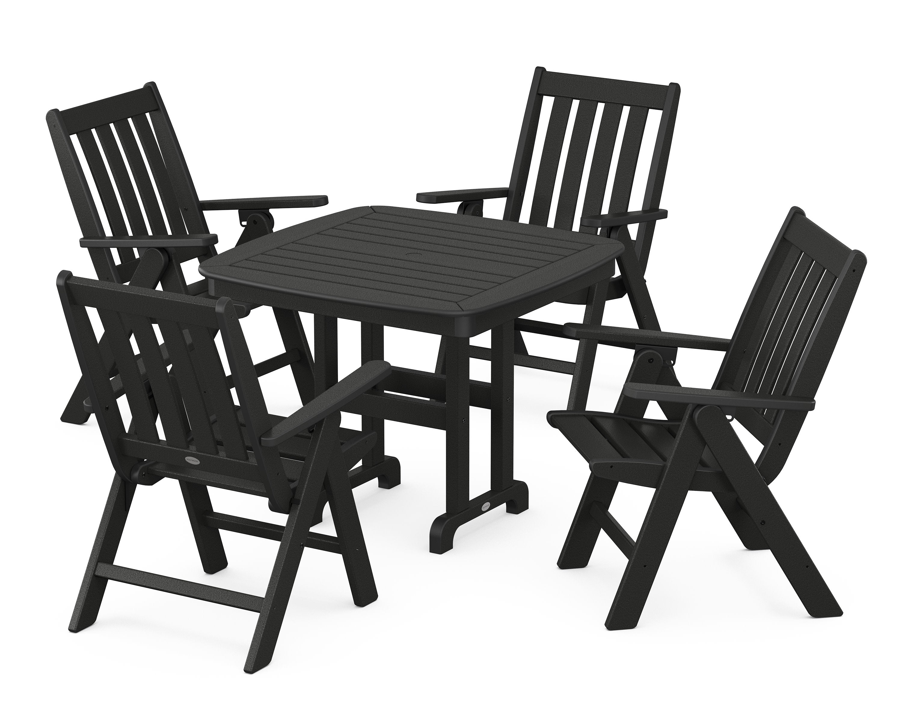 Vineyard Folding Chair 5-Piece Dining Set in Black