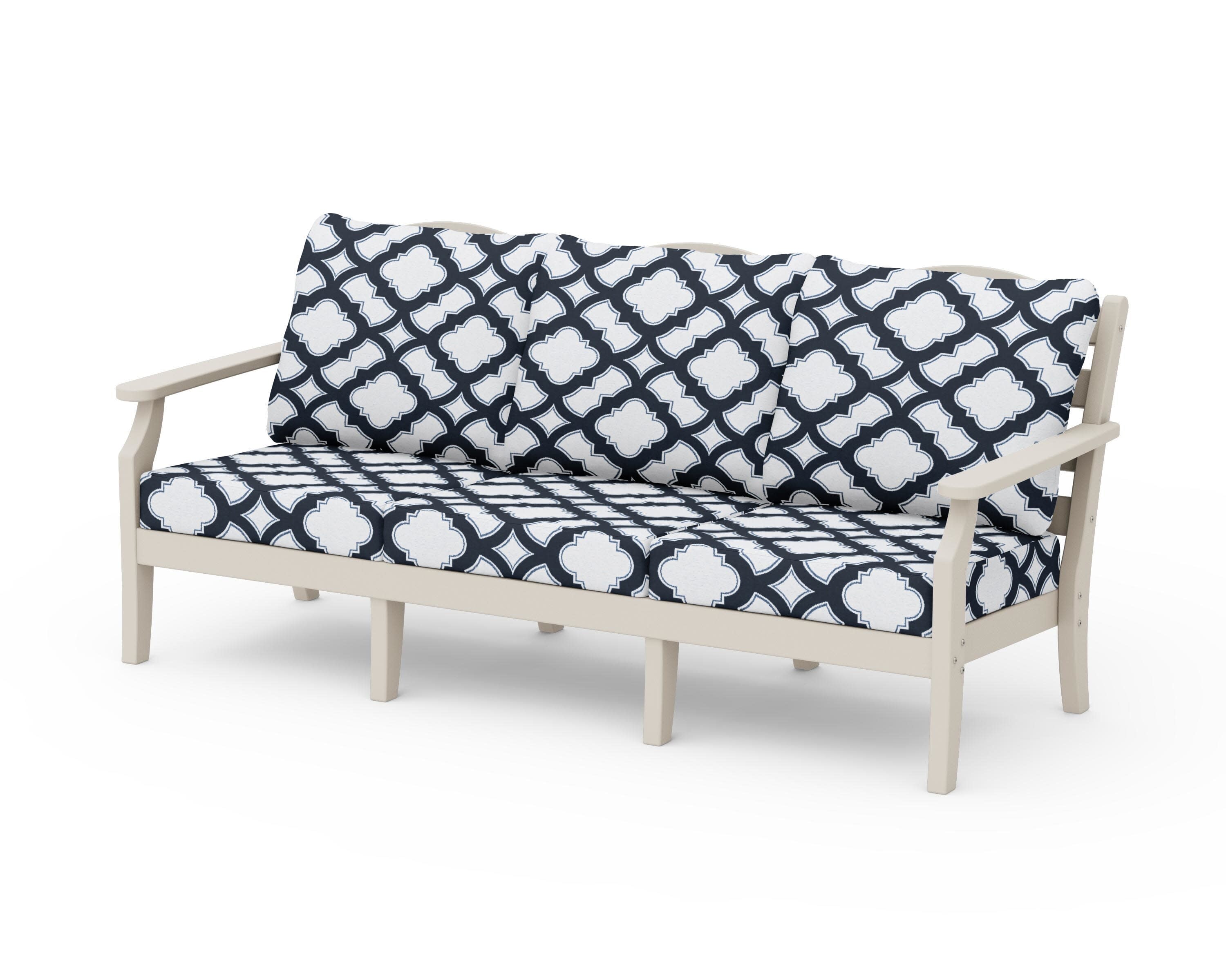 Savannah Deep Seating Sofa in Sand / Trellis Marine Indigo