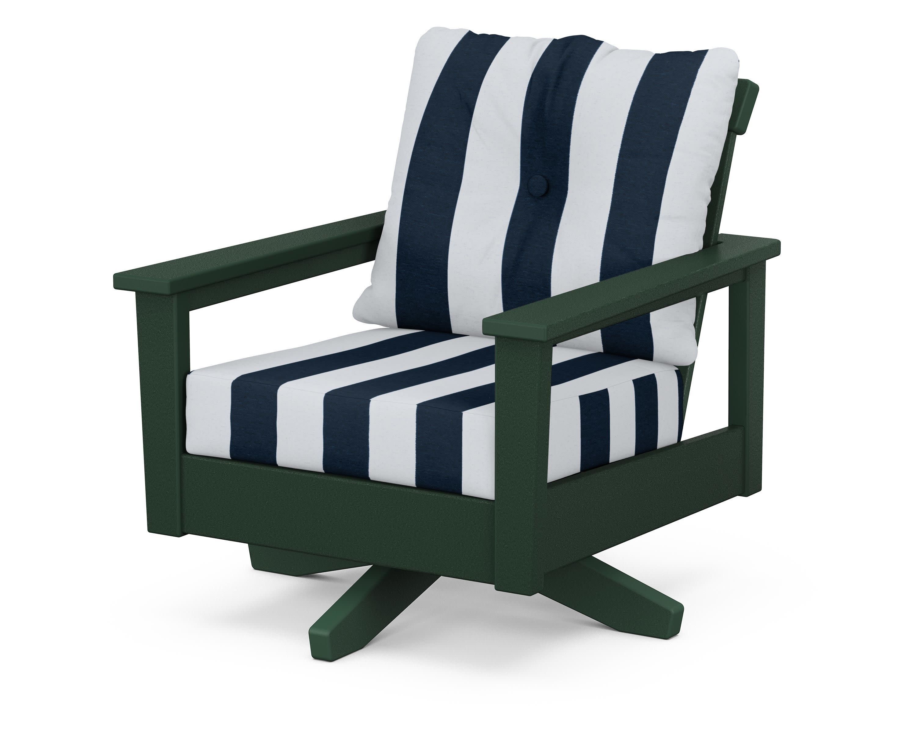 Prescott Deep Seating Swivel Chair in Green / Cabana Stripe Marine Indigo