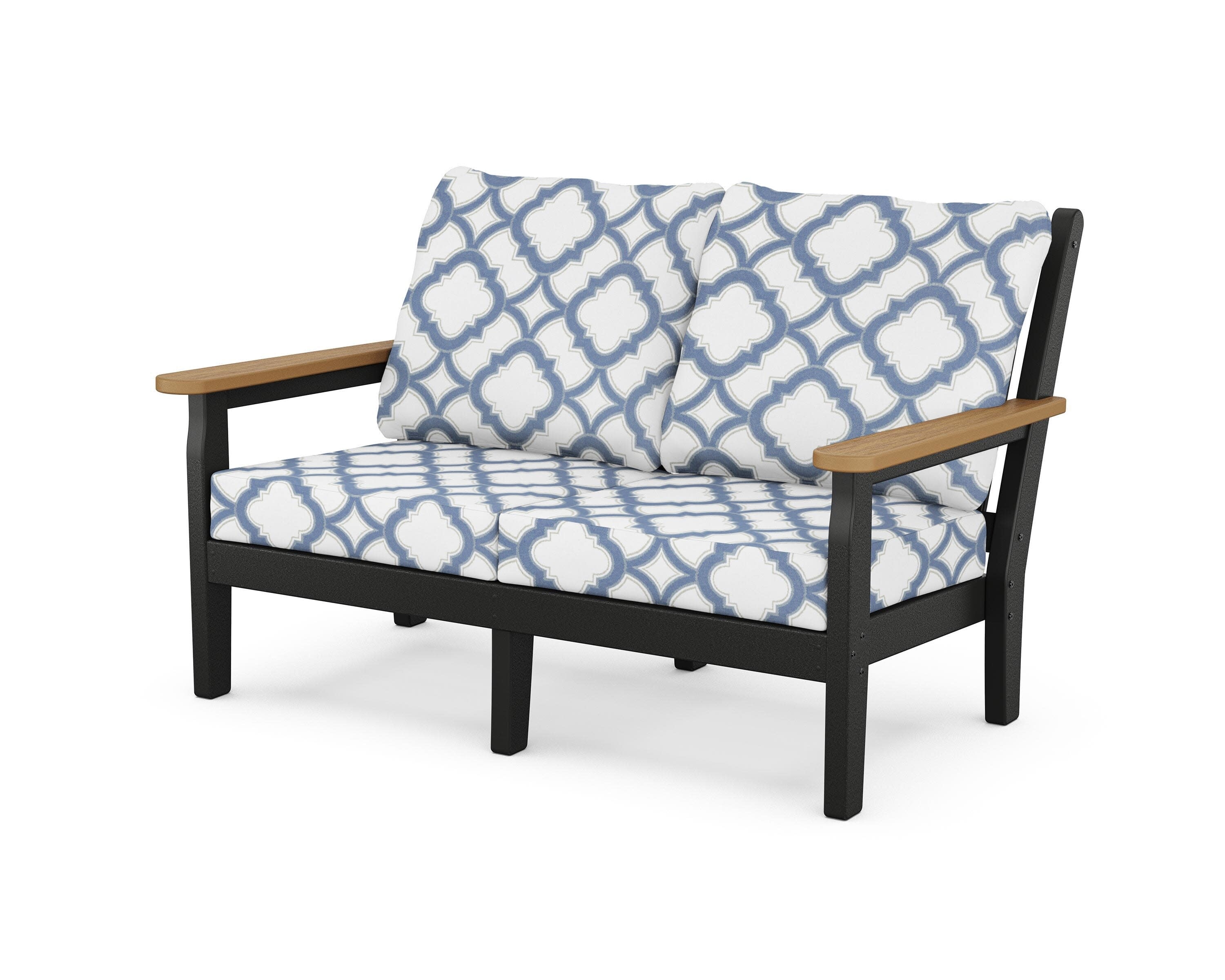 Chippendale Deep Seating Loveseat in Black / Natural / Trellis Sky Blue