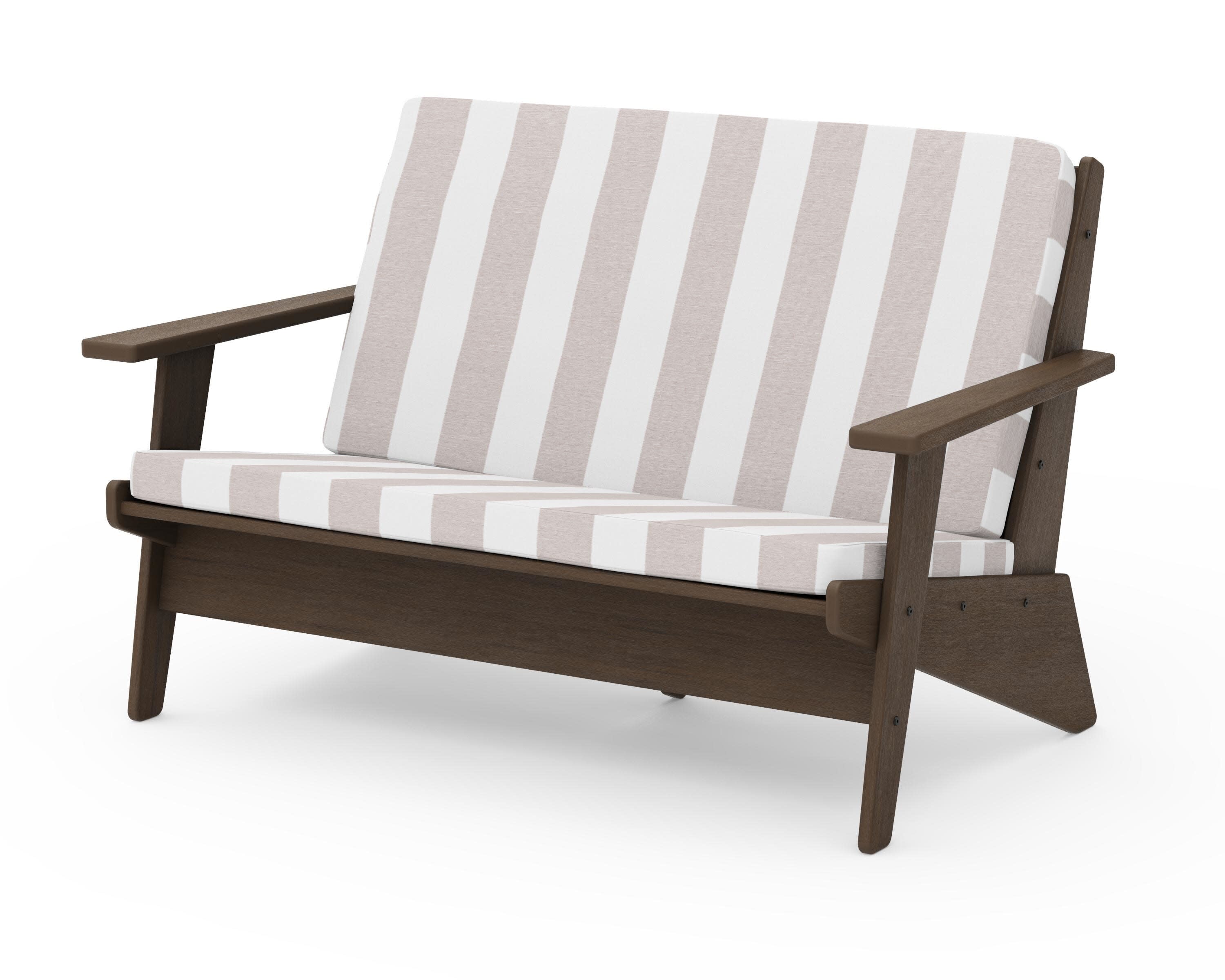 Riviera Modern Lounge Loveseat in Kona / Cabana Stripe Dune Burlap