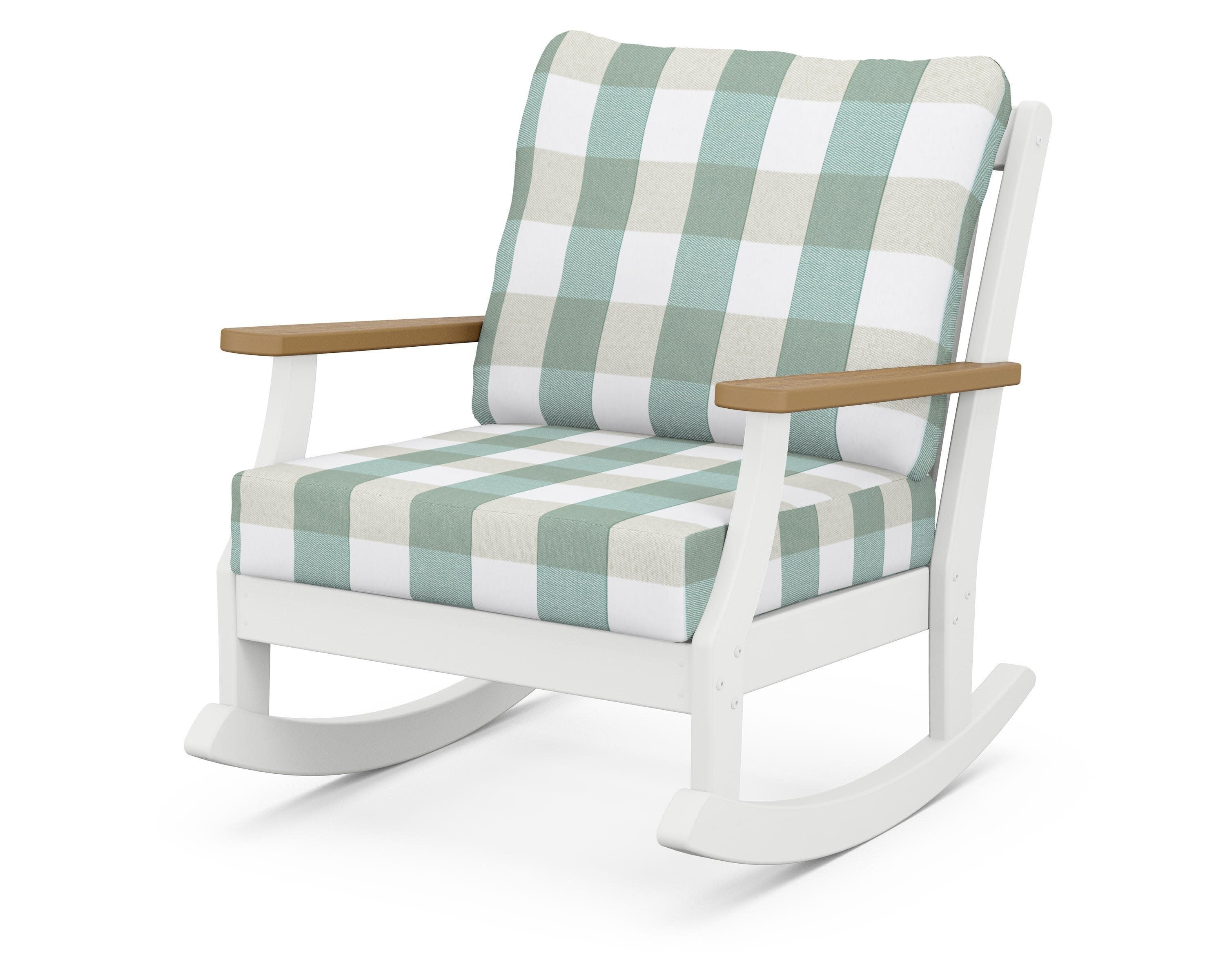 Braxton Deep Seating Rocking Chair in White / Natural / Buffalo Plaid Glacier Spa