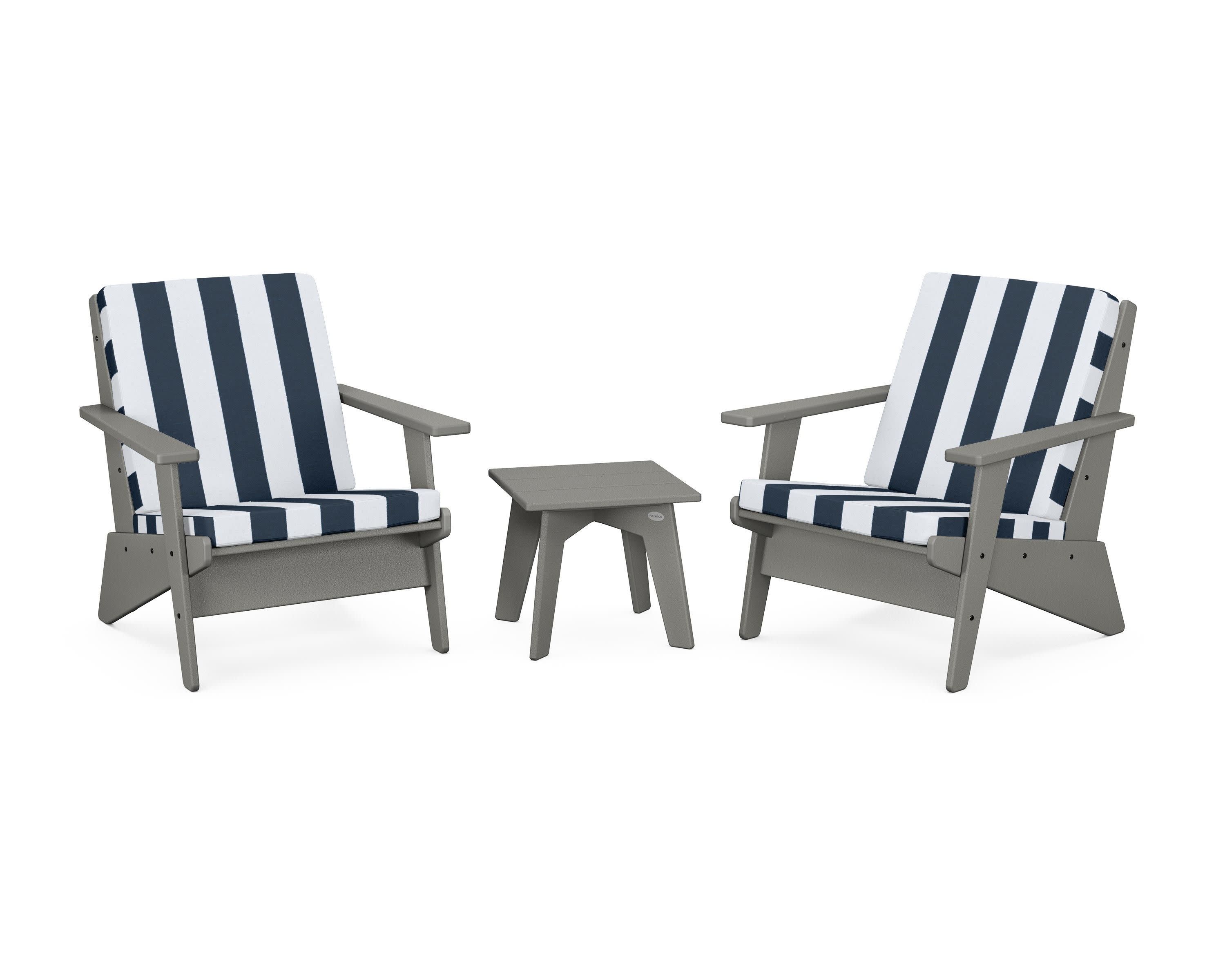 Riviera Modern Lounge 3-Piece Set in Slate Grey / Cabana Stripe Marine Indigo