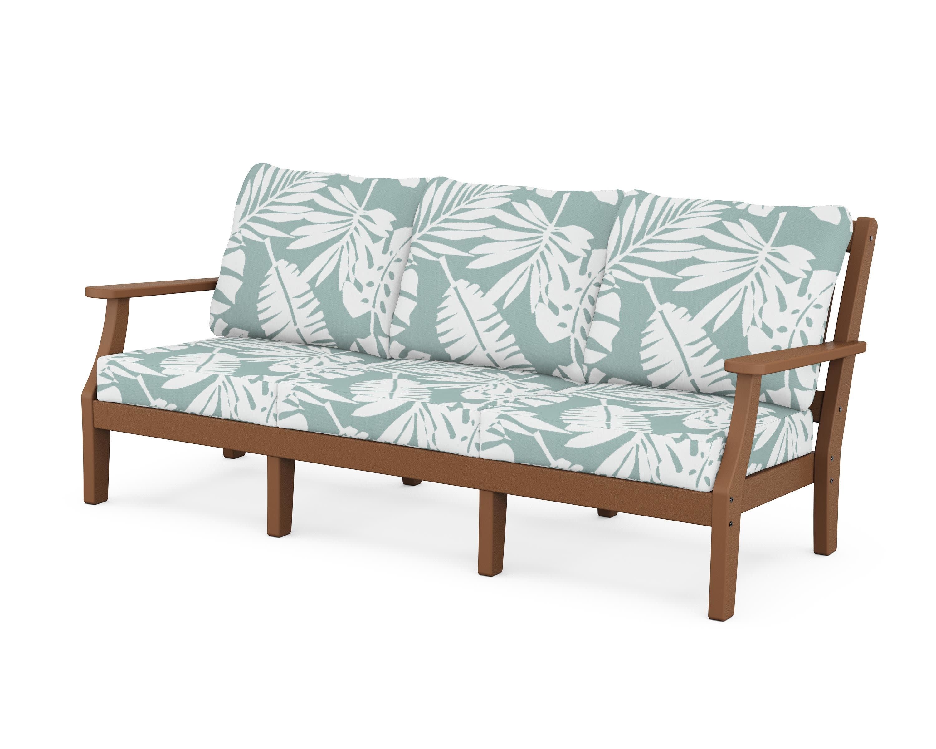 Chinoiserie Deep Seating Sofa in Teak / Leaf Glacier Spa
