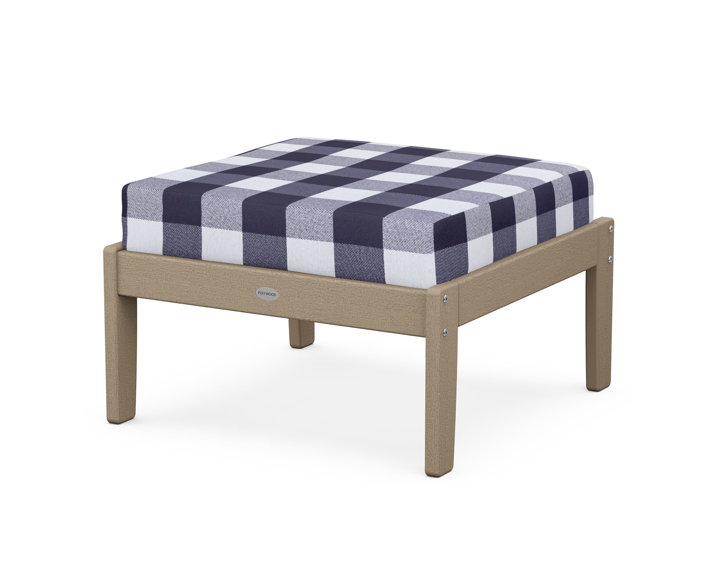 Braxton Deep Seating Ottoman in Vintage Sahara / Buffalo Plaid Navy