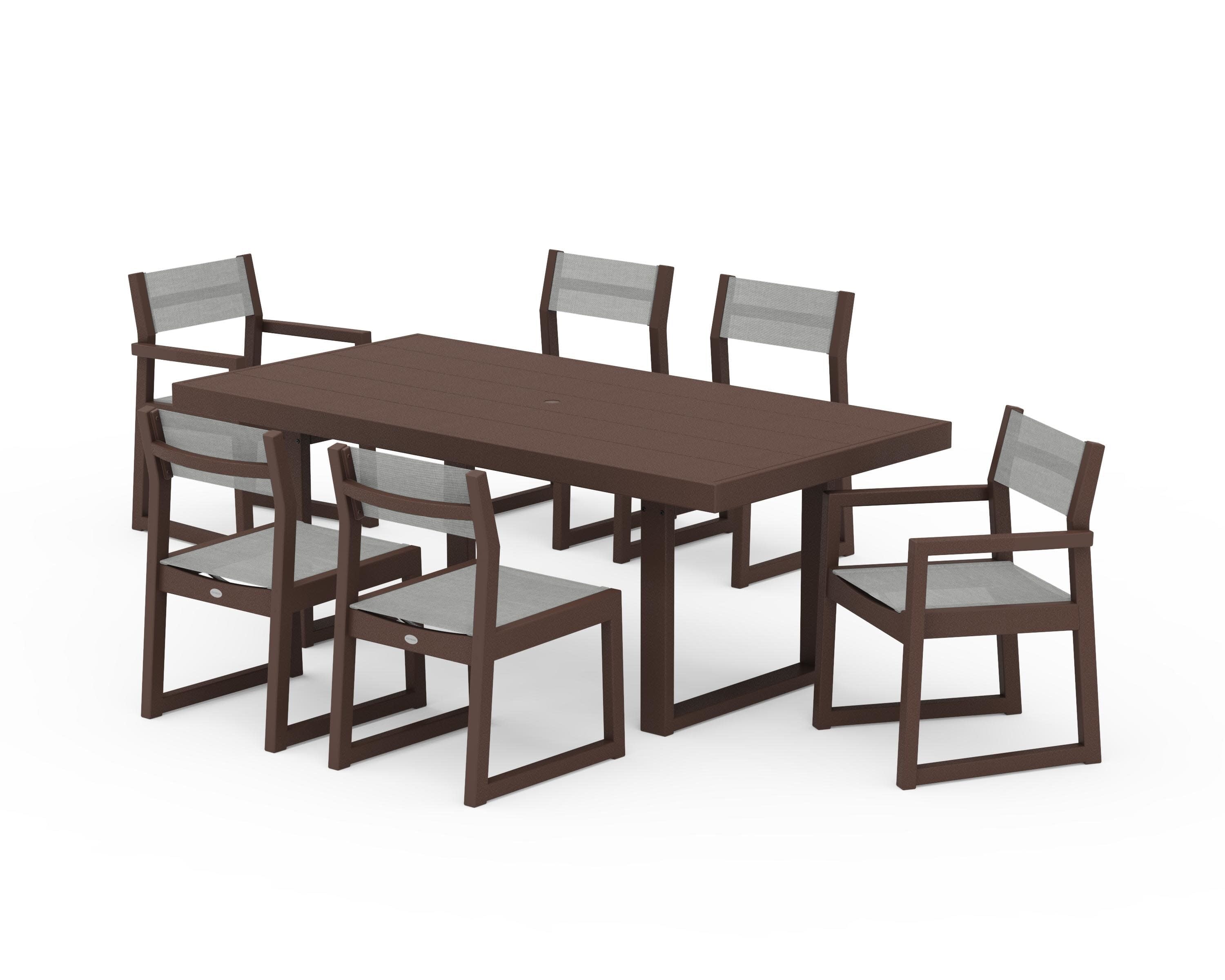 EDGE Sling 7-Piece Dining Set in Mahogany / Metallic Sling