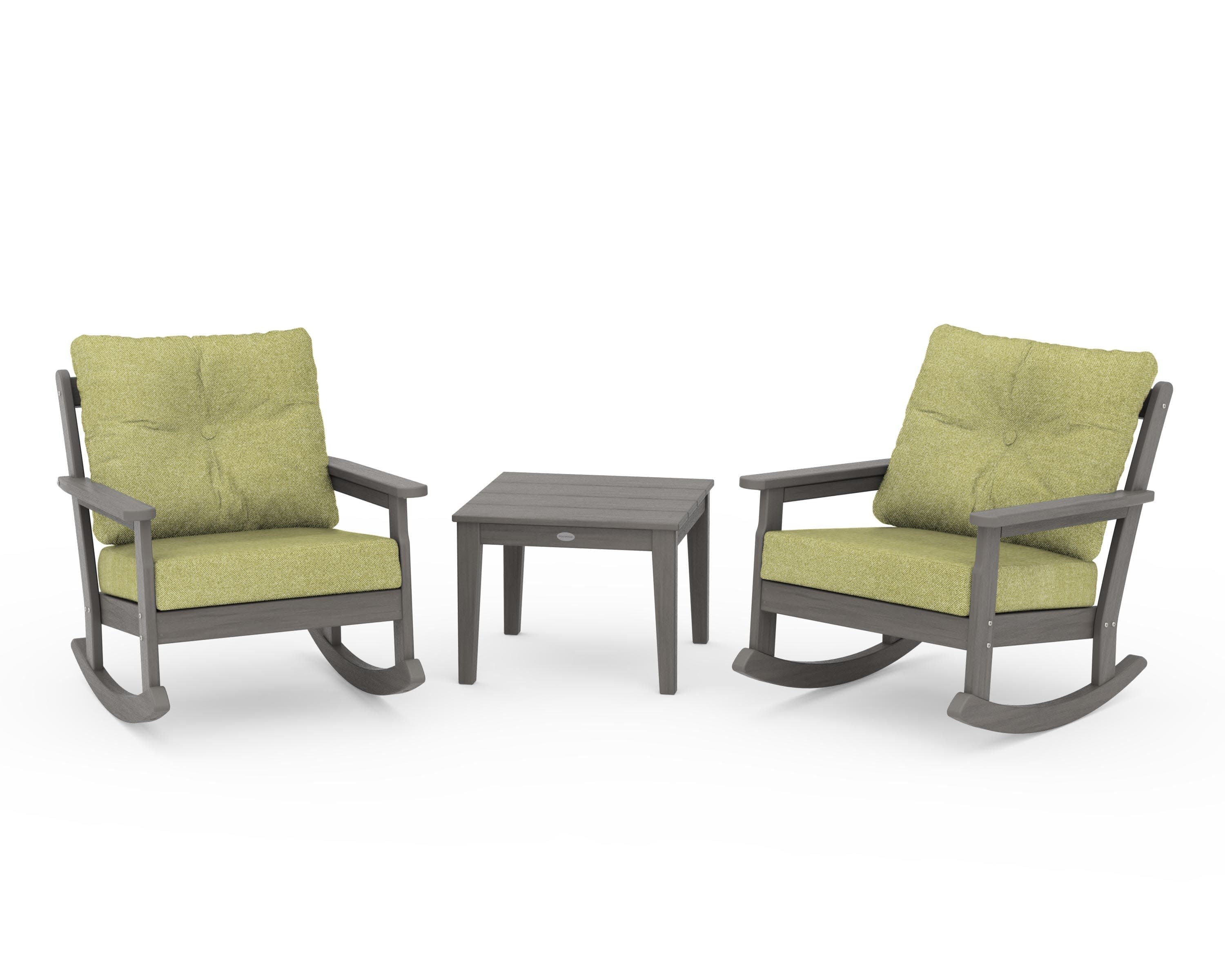 Vineyard 3-Piece Deep Seating Rocker Set in Driftwood / Chartreuse Boucle