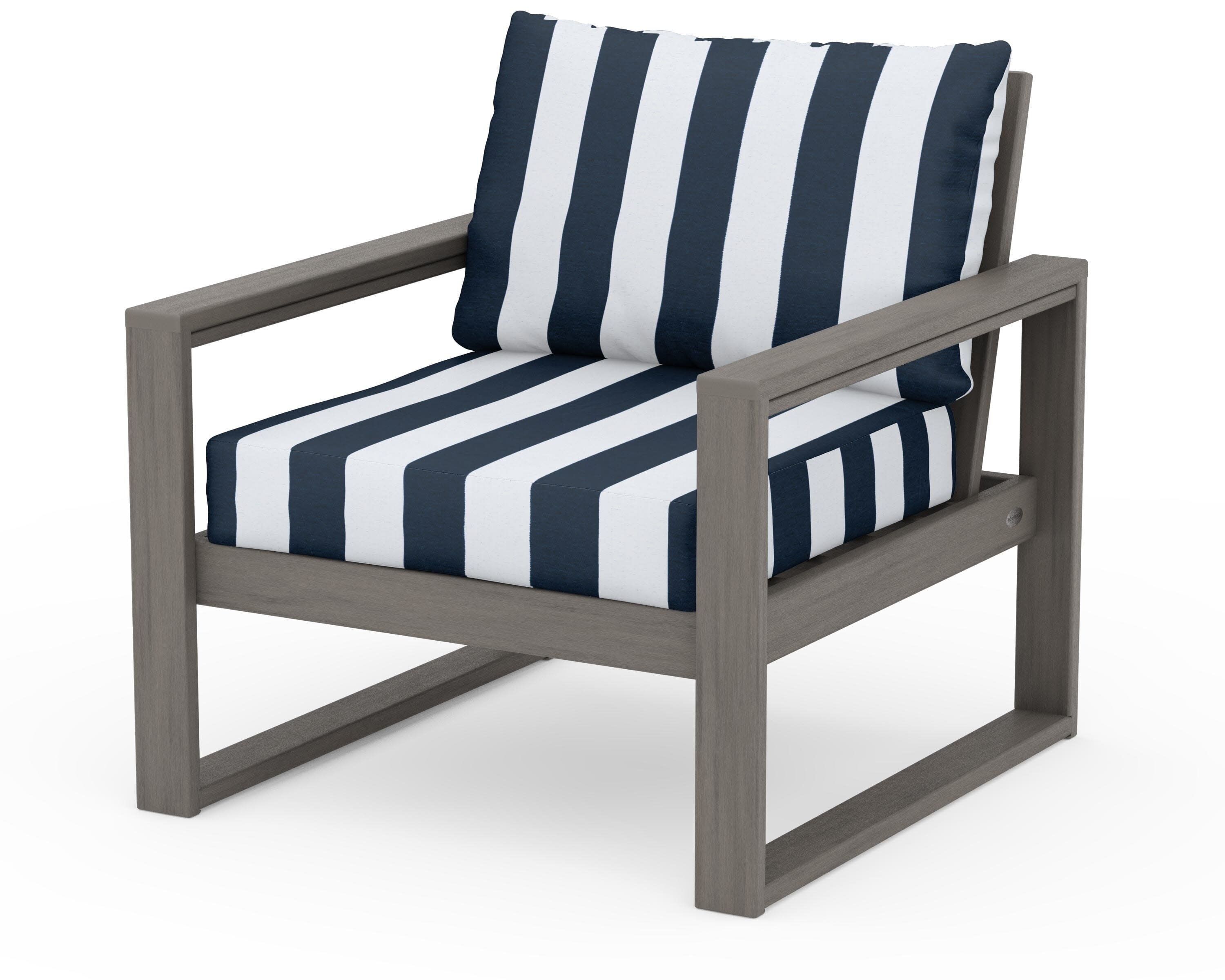 EDGE Club Chair in Driftwood / Cabana Stripe Marine Indigo