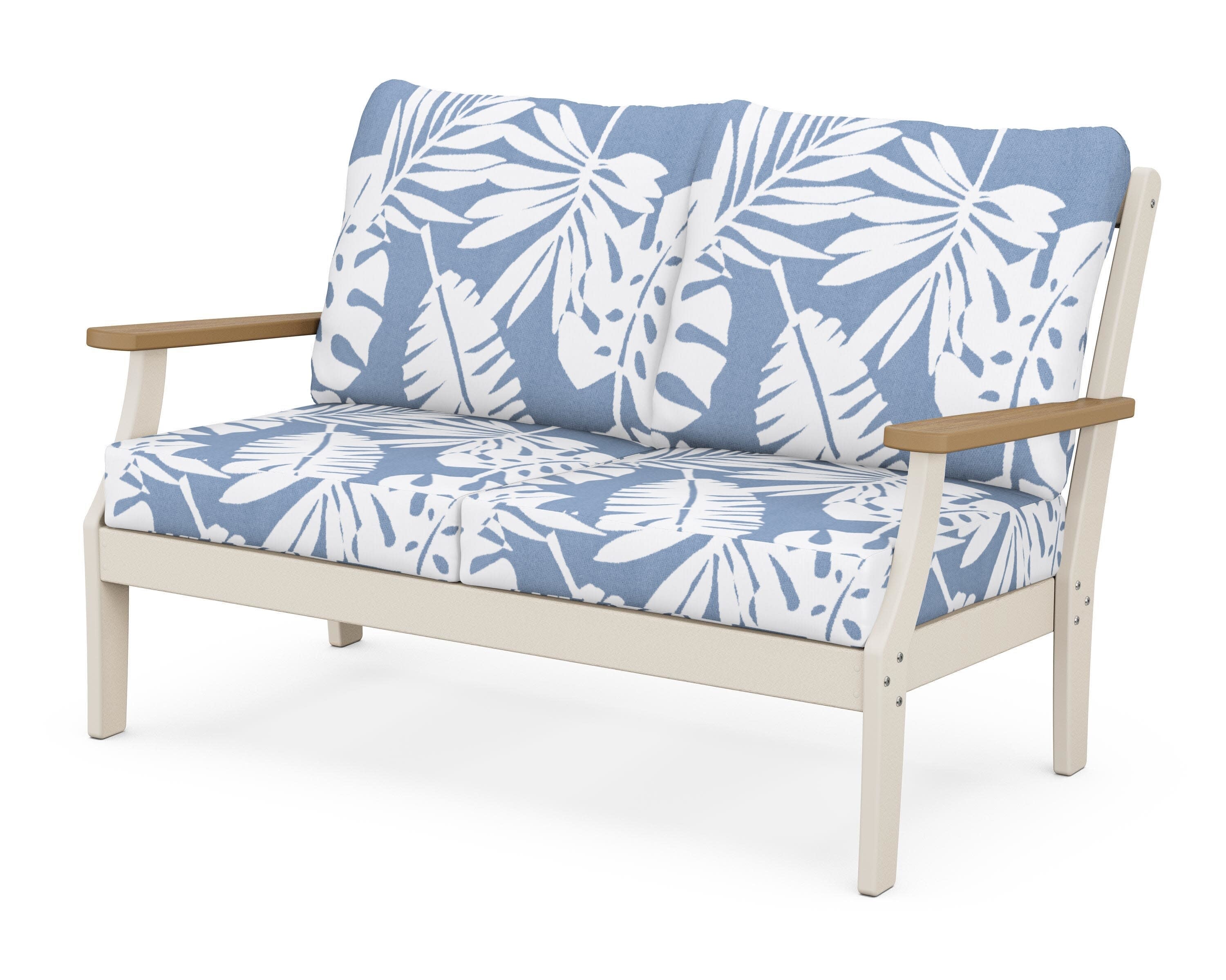 Braxton Deep Seating Loveseat in Sand / Natural / Leaf Sky Blue