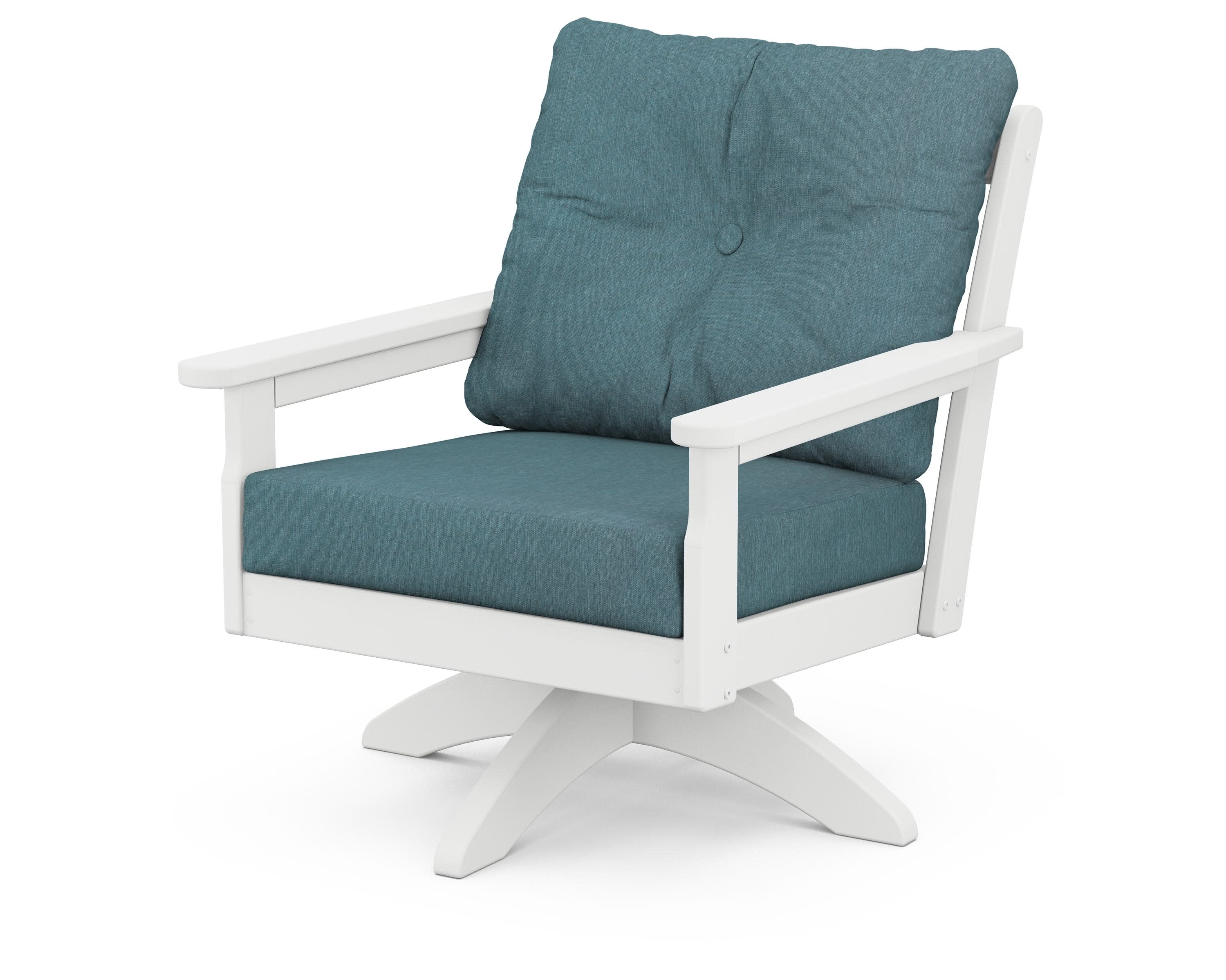 Vineyard Deep Seating Swivel Chair in White / Ocean Teal