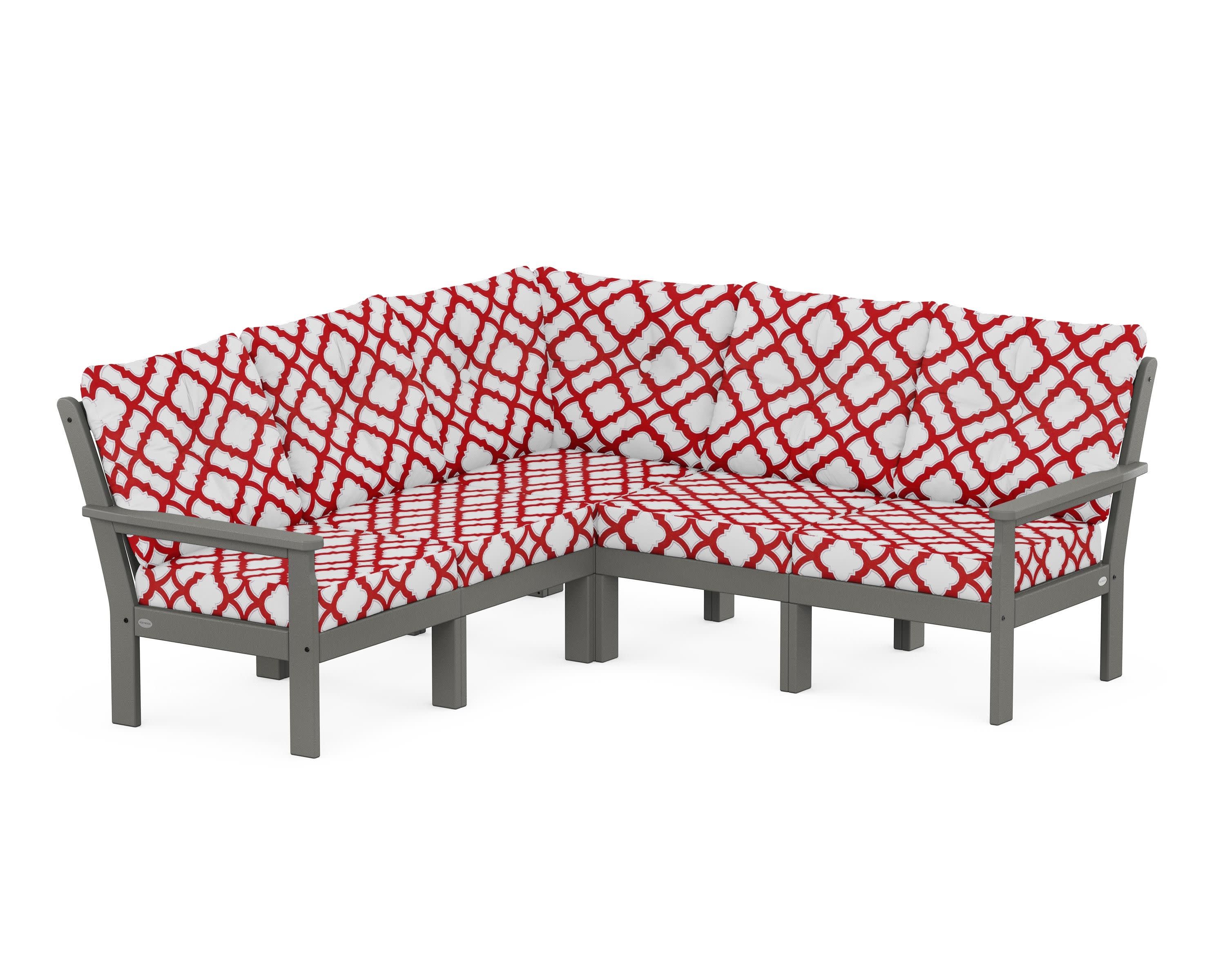 Vineyard 5-Piece Sectional in Slate Grey / Trellis Crimson
