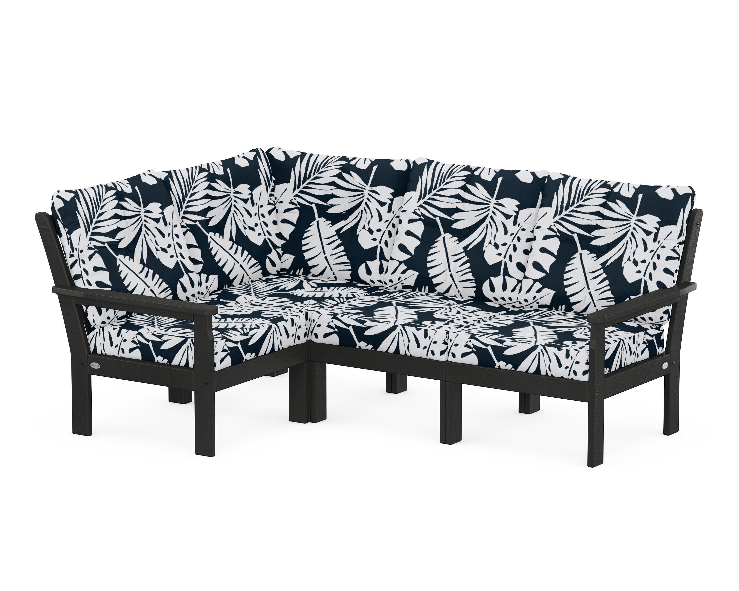 Vineyard 4-Piece Sectional in Black / Leaf Marine Indigo