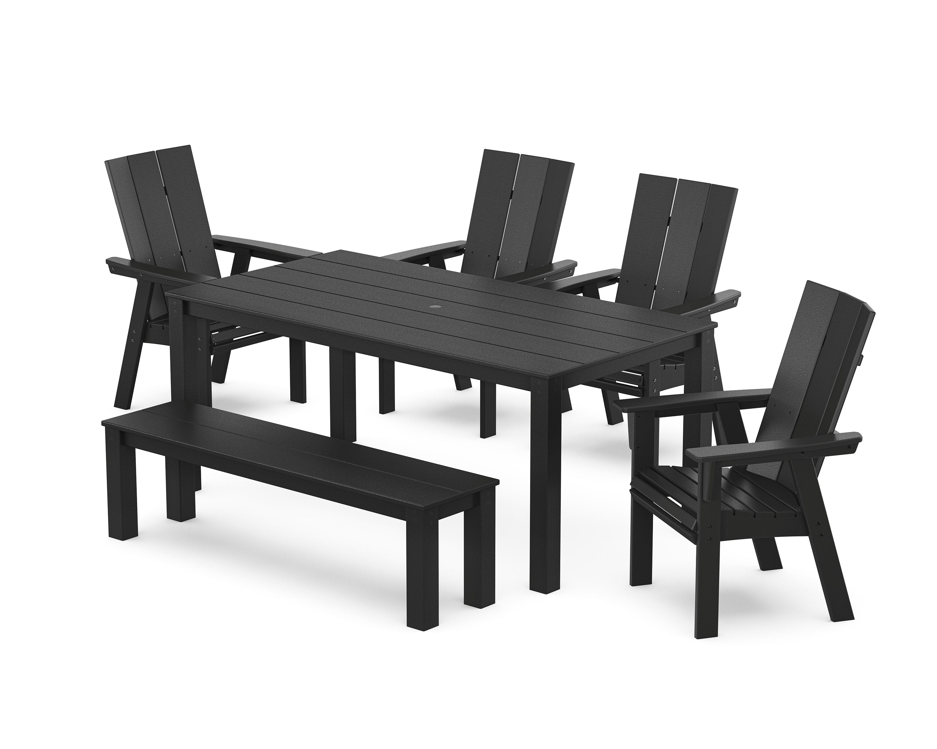 Modern Curveback Adirondack 6-Piece Parsons Dining Set with Bench in Black