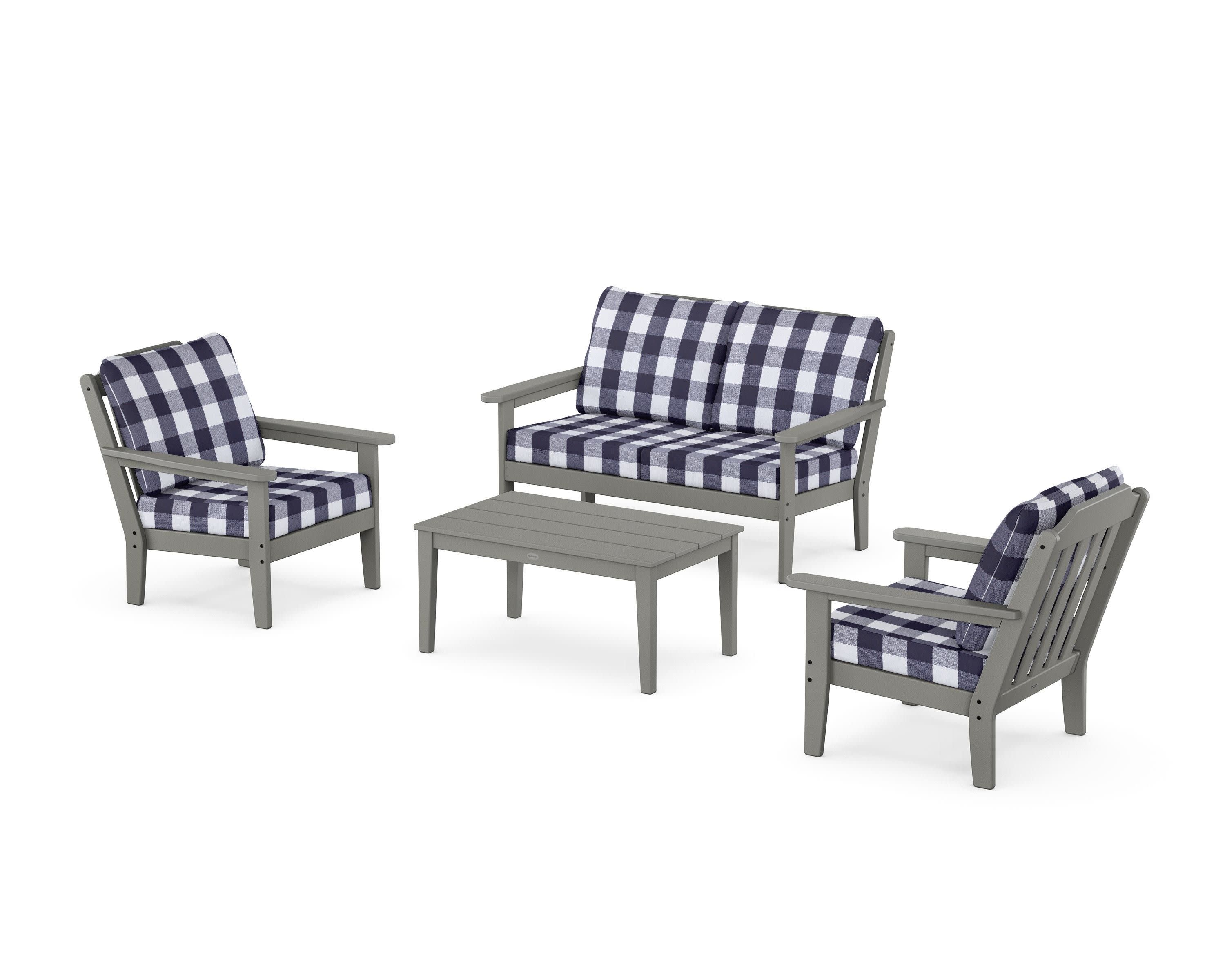 Cottage 4-Piece Deep Seating Set with Loveseat in Slate Grey / Buffalo Plaid Navy