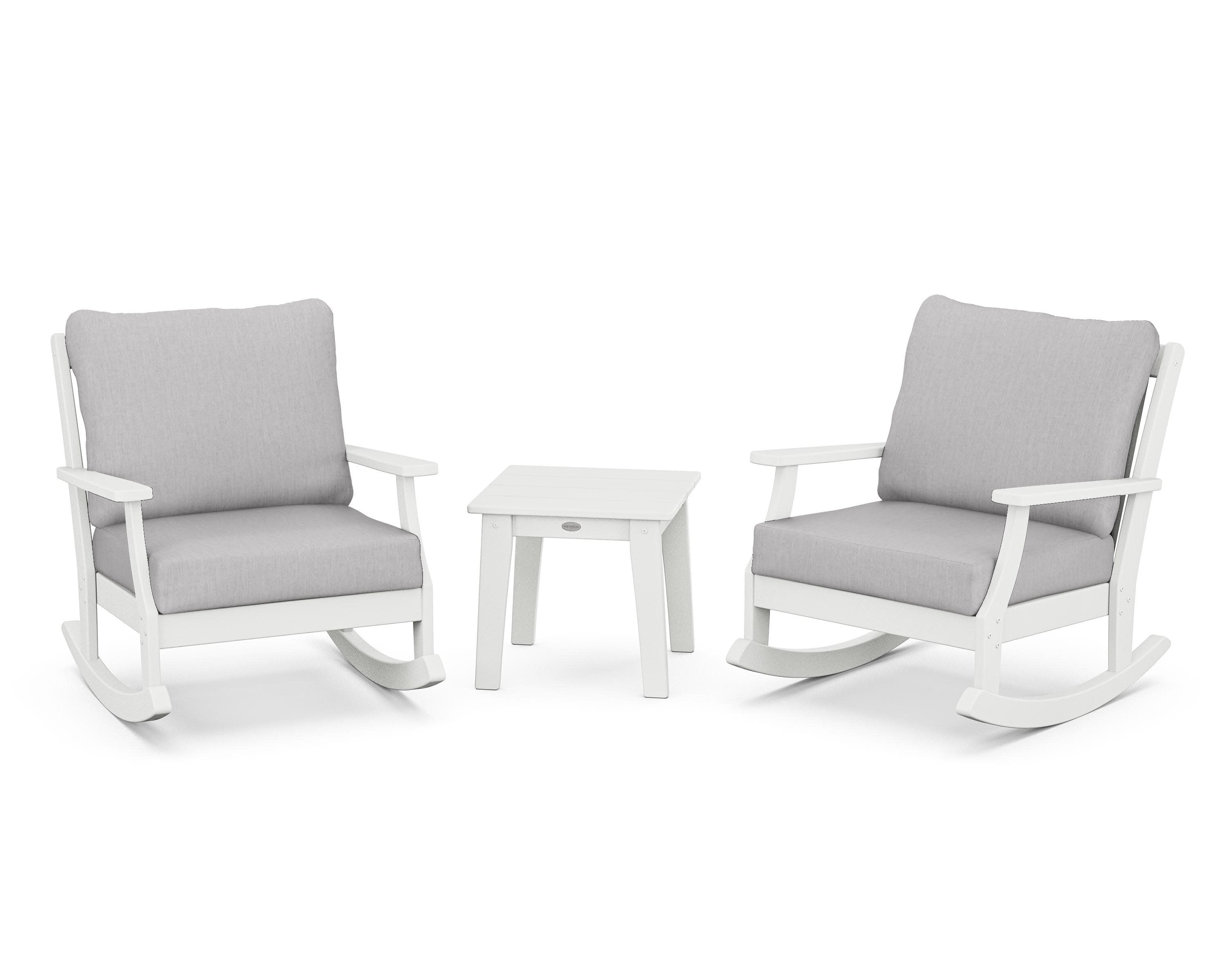 Braxton 3-Piece Deep Seating Rocker Set in White / Granite