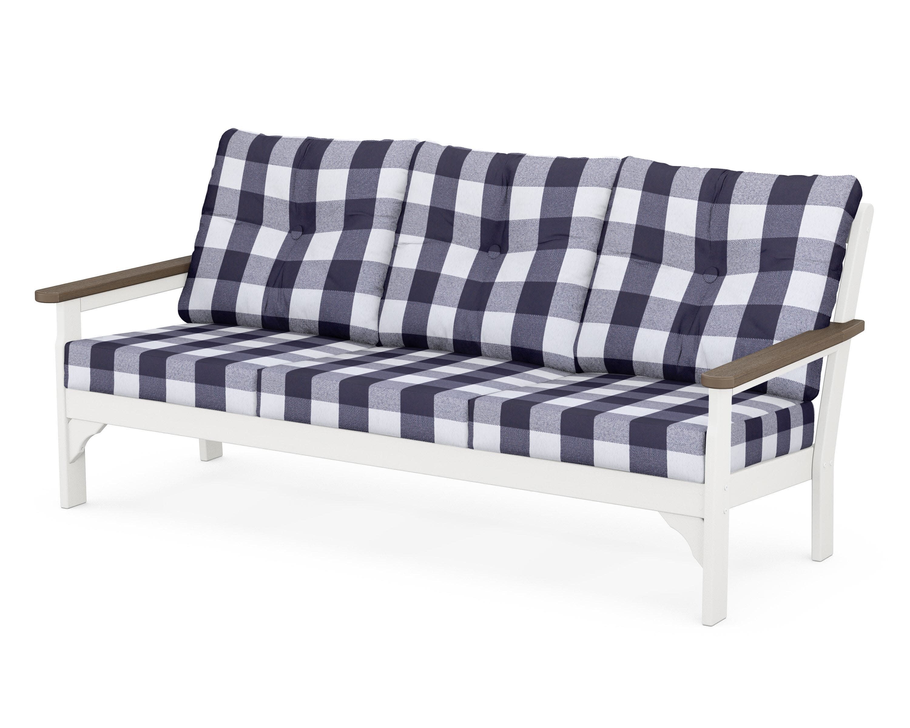 Vineyard Deep Seating Sofa in White / Kona / Buffalo Plaid Navy