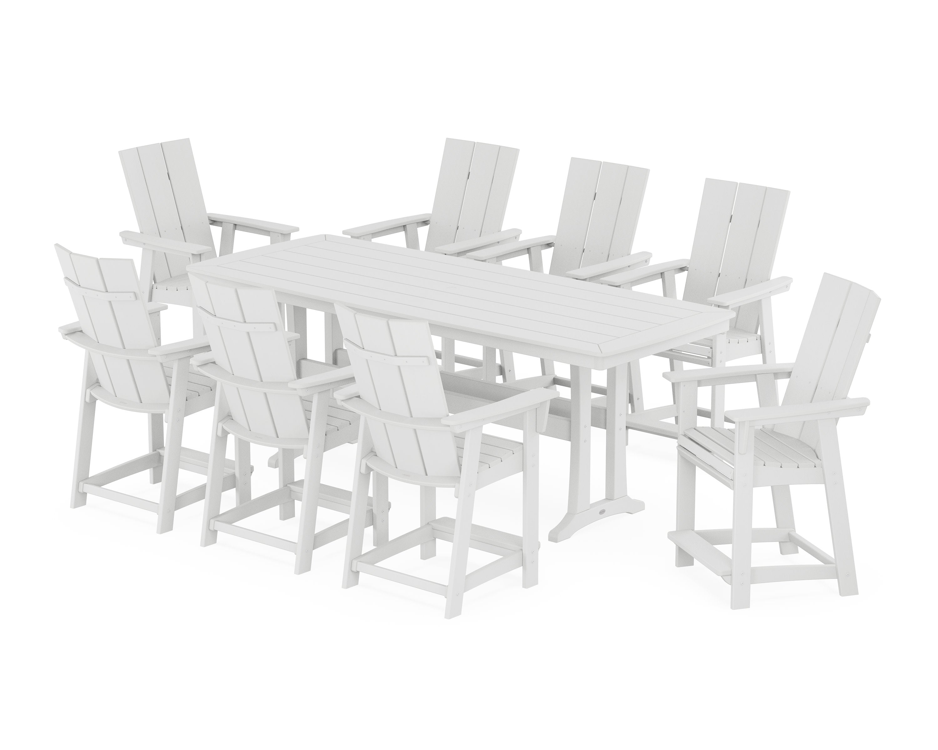 Modern Curveback Adirondack 9-Piece Counter Set with Trestle Legs in White