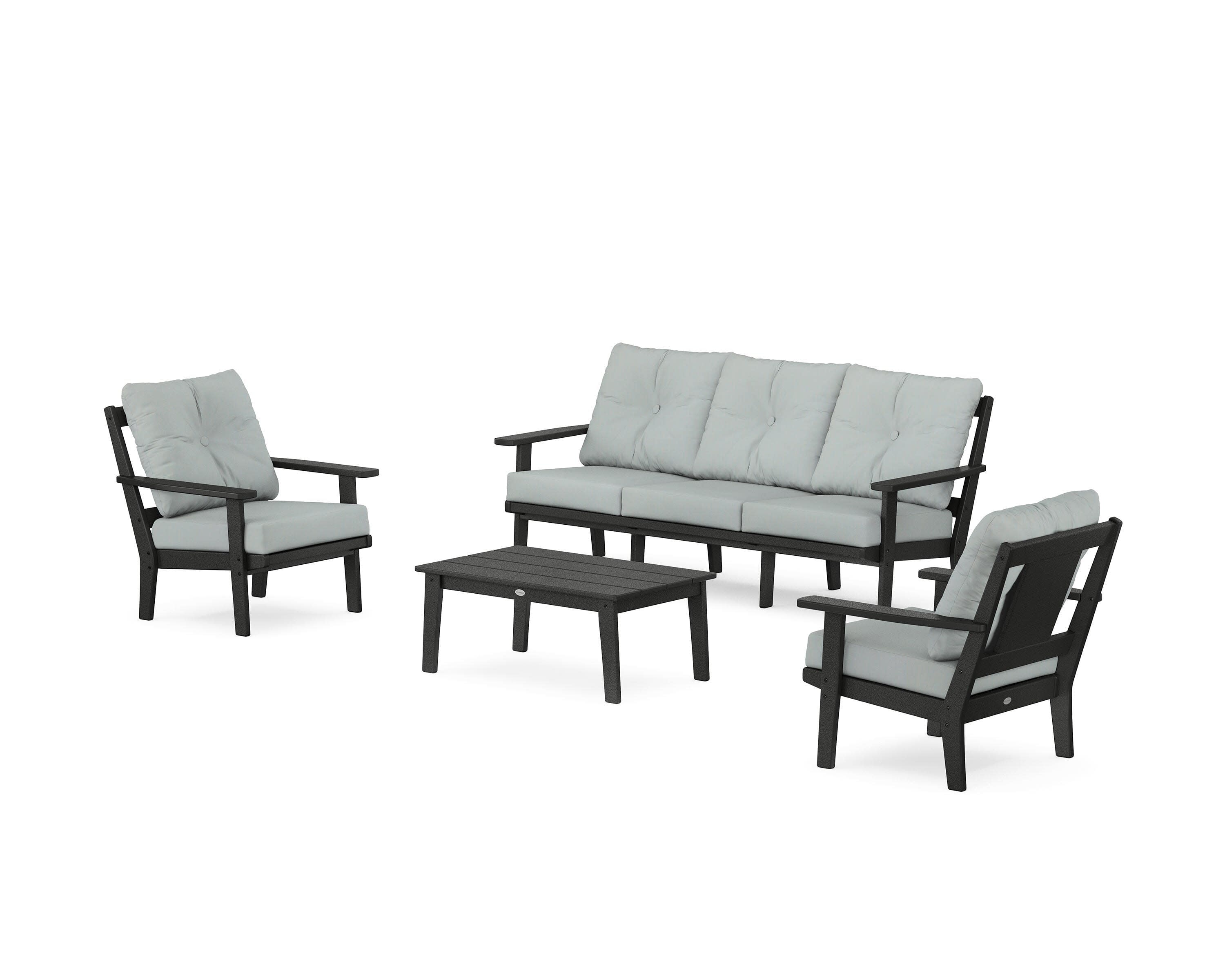 Prairie 4-Piece Deep Seating Set with Sofa in Black / Spa