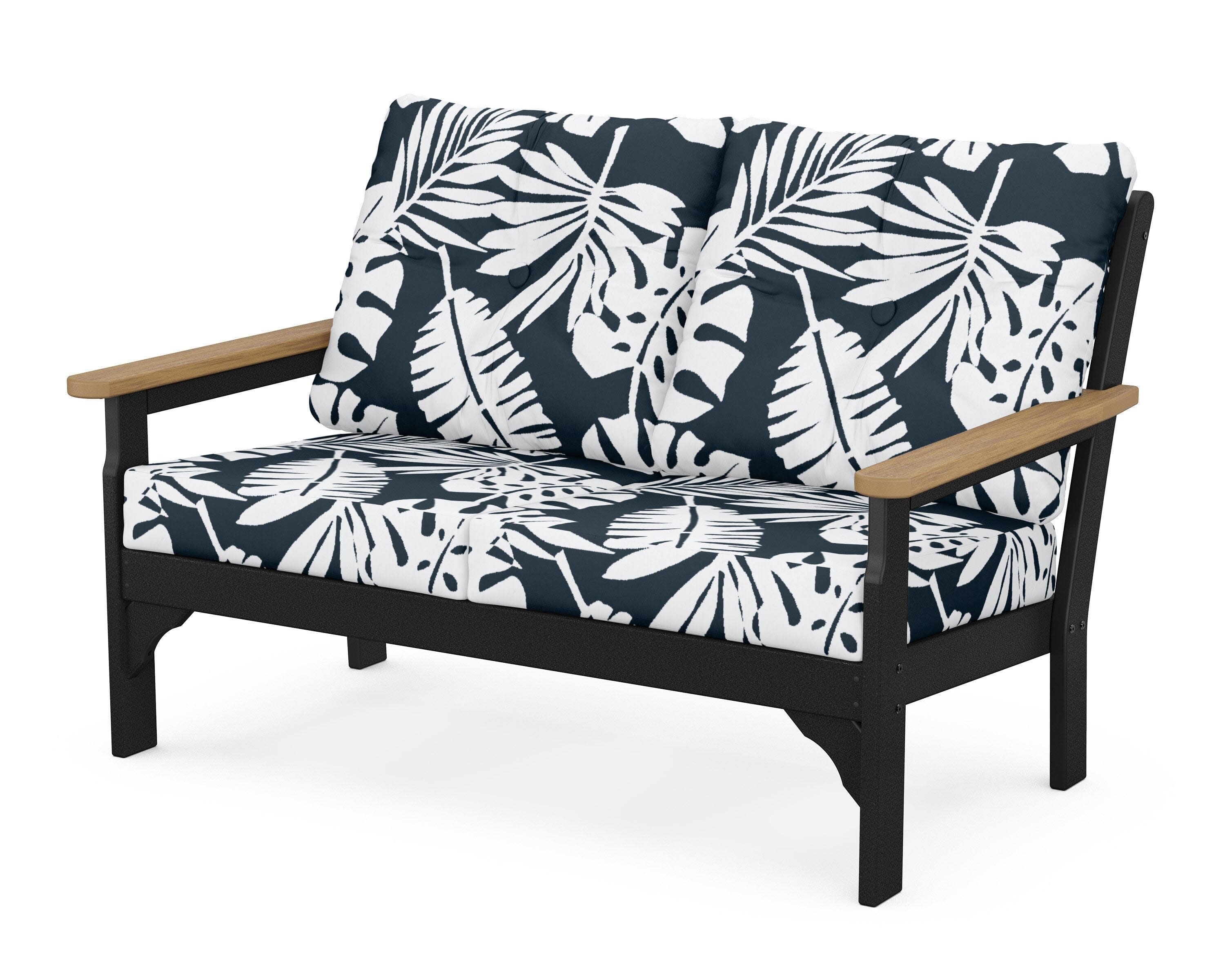 Vineyard Deep Seating Loveseat in Black / Natural / Leaf Marine Indigo