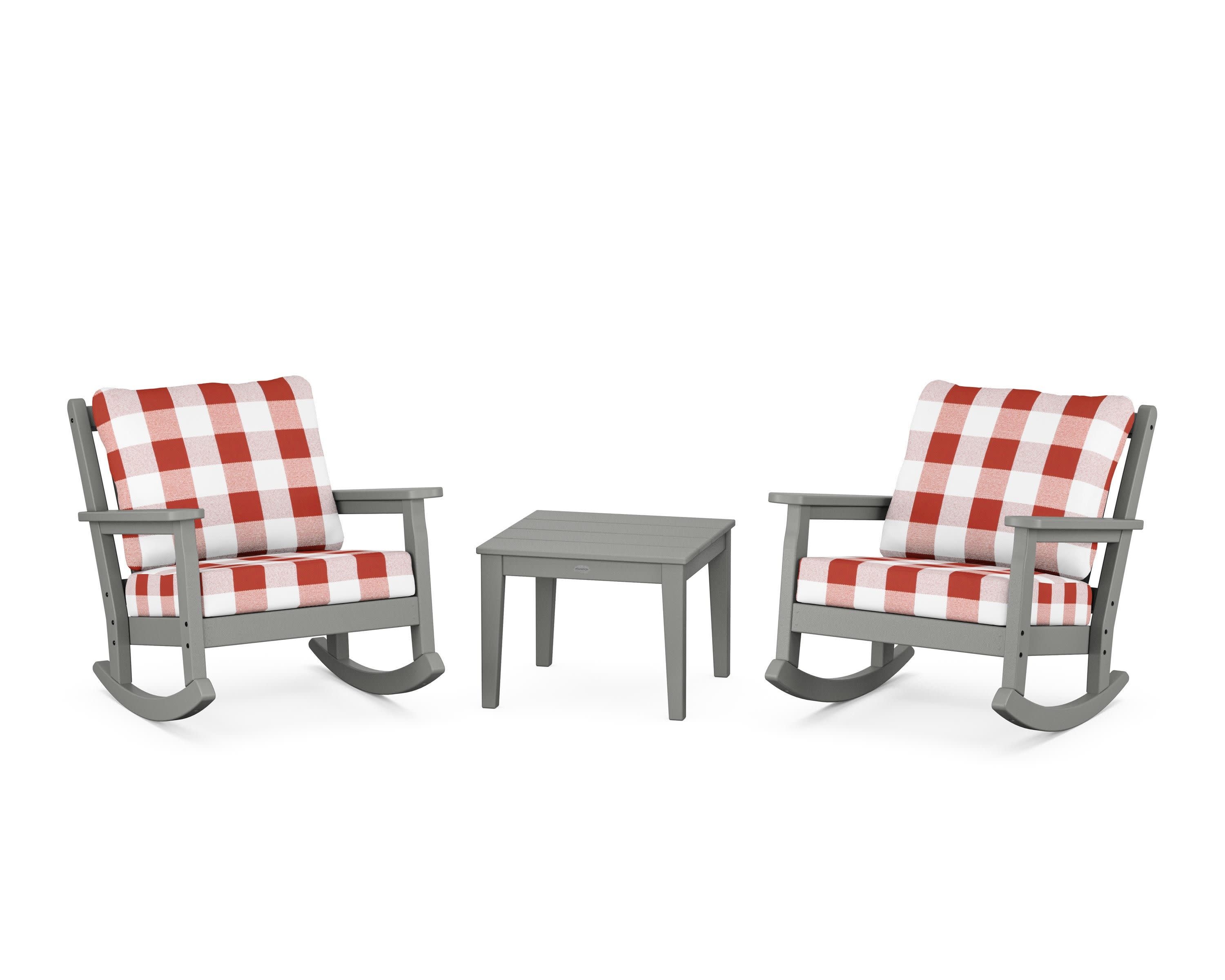 Chippendale 3-Piece Deep Seating Rocker Set in Slate Grey / Buffalo Plaid Crimson