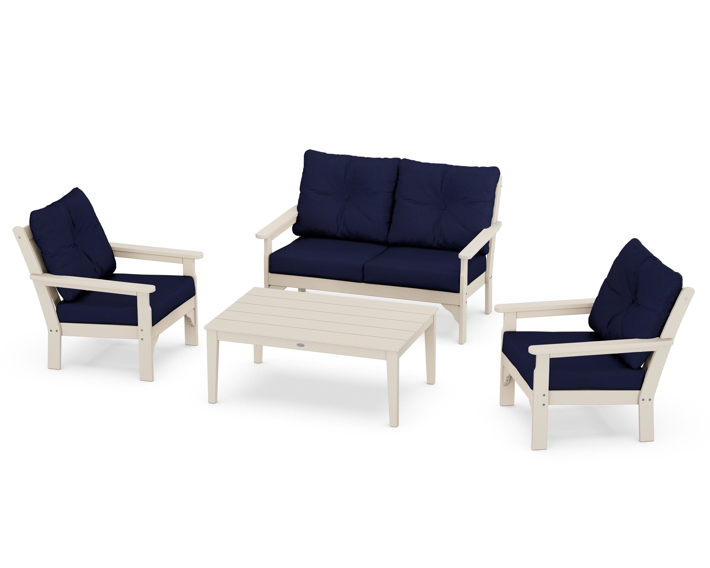 Vineyard 4-Piece Deep Seating Set in Sand / Navy