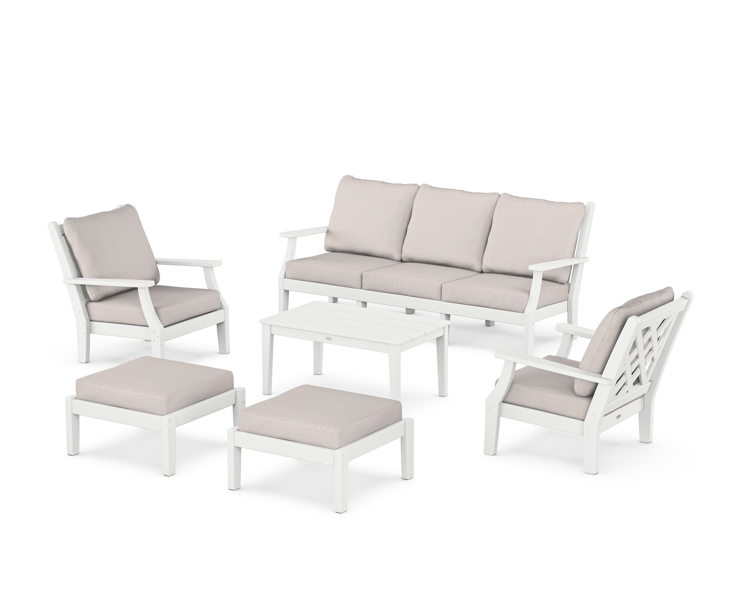 Wovendale 6-Piece Lounge Sofa Set in White / Dune Burlap