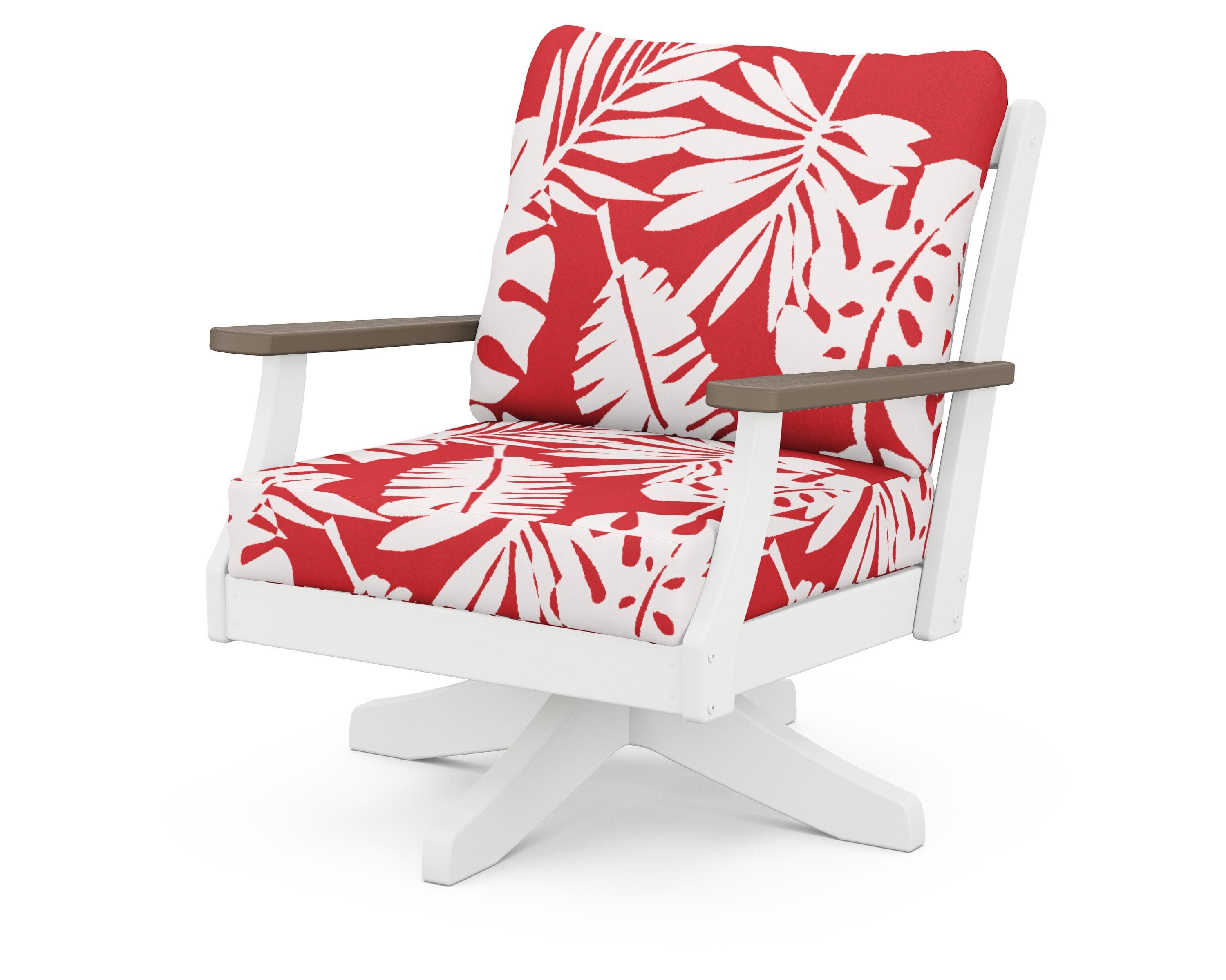 Braxton Deep Seating Swivel Chair in White / Kona / Leaf Crimson