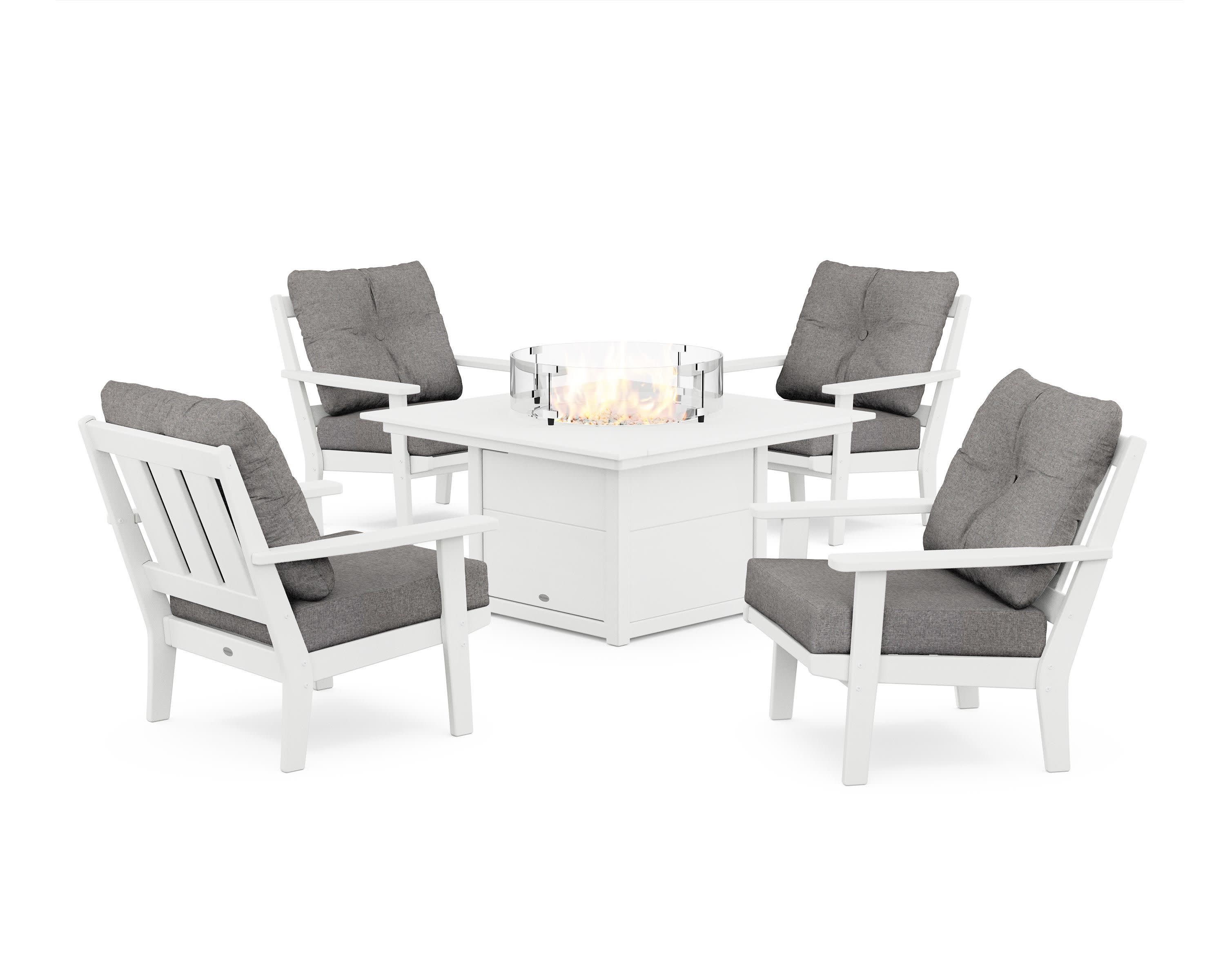 Oxford 5-Piece Deep Seating Set with Fire Pit Table in White / Grey Mist