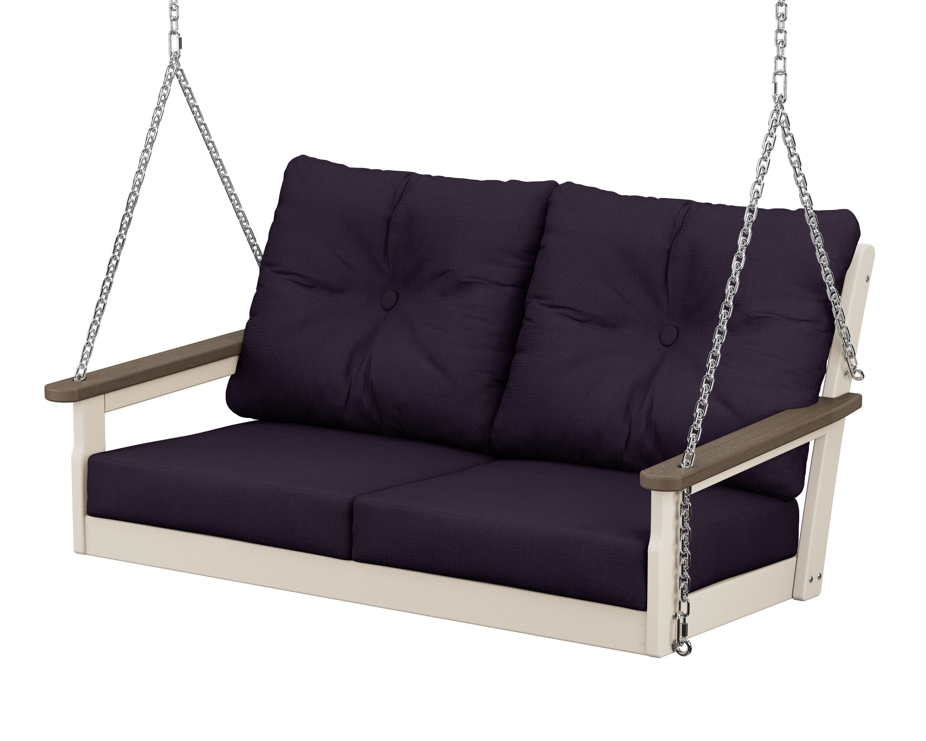 Vineyard Deep Seating Swing in Sand / Kona / Navy Linen