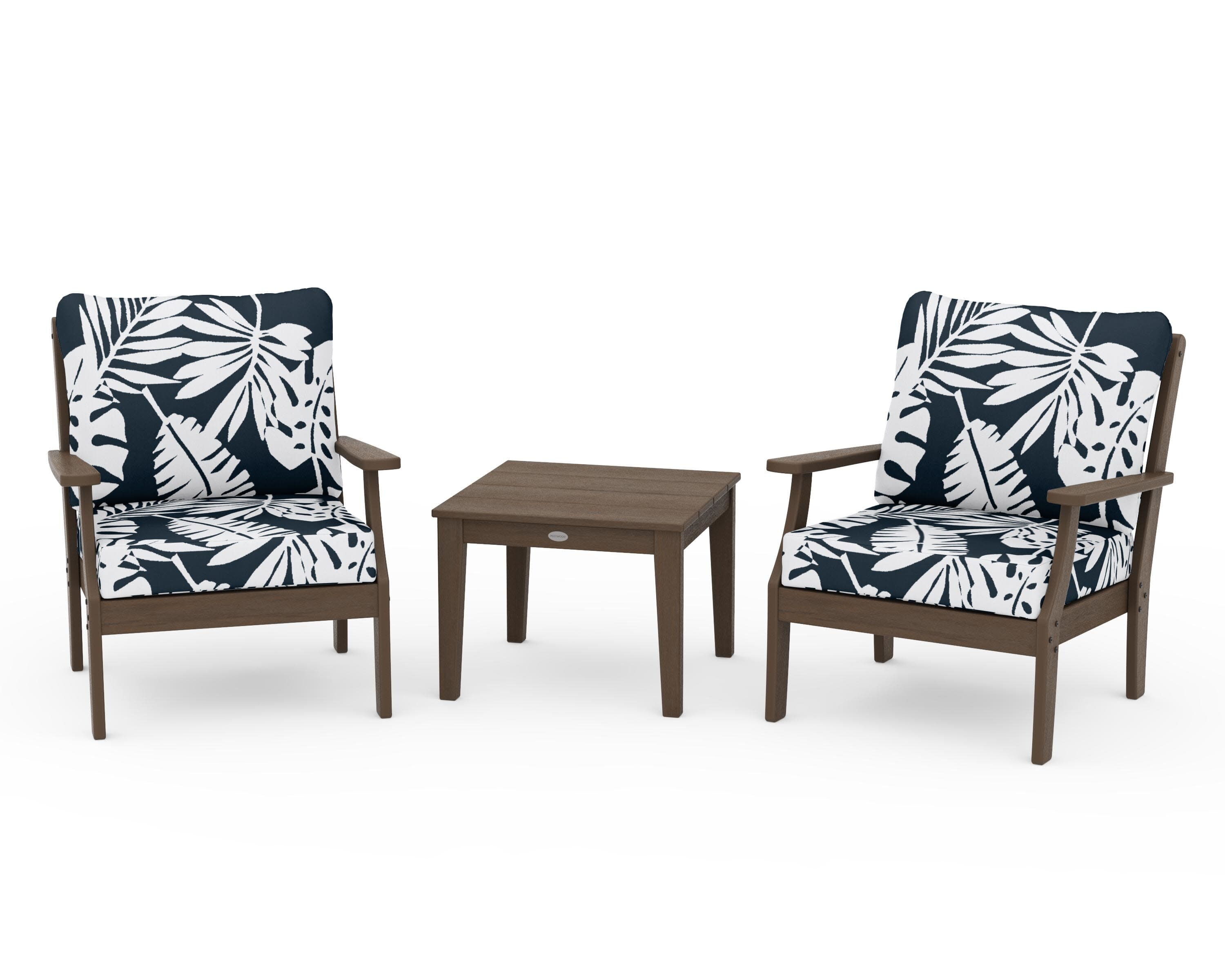 Braxton 3-Piece Deep Seating Set in Kona / Leaf Marine Indigo